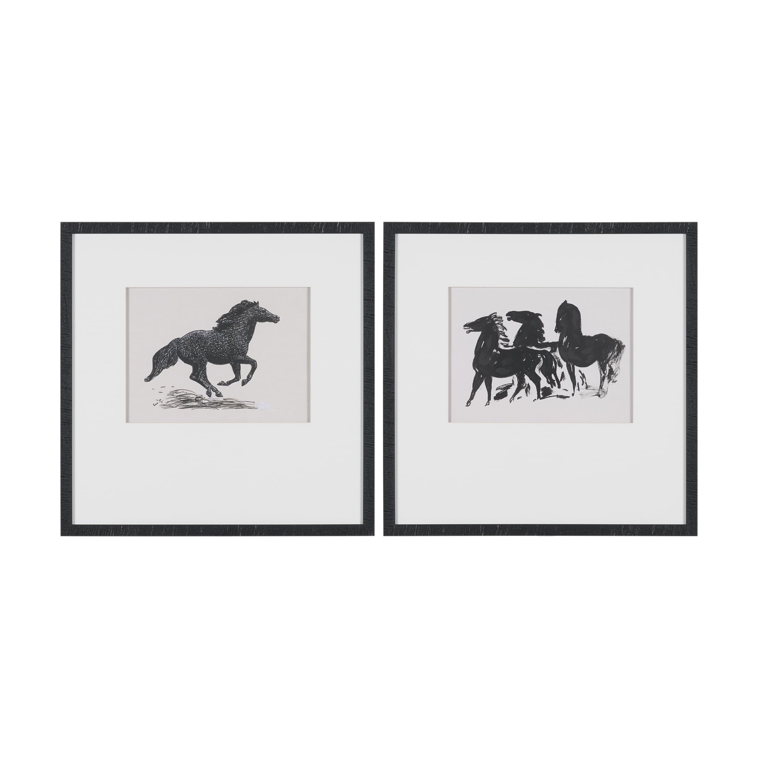 Zwarte Paarden (Set of 2) by Leo Gestel Hand-Embellished Framed Artwork Matted under Glass — product photograph