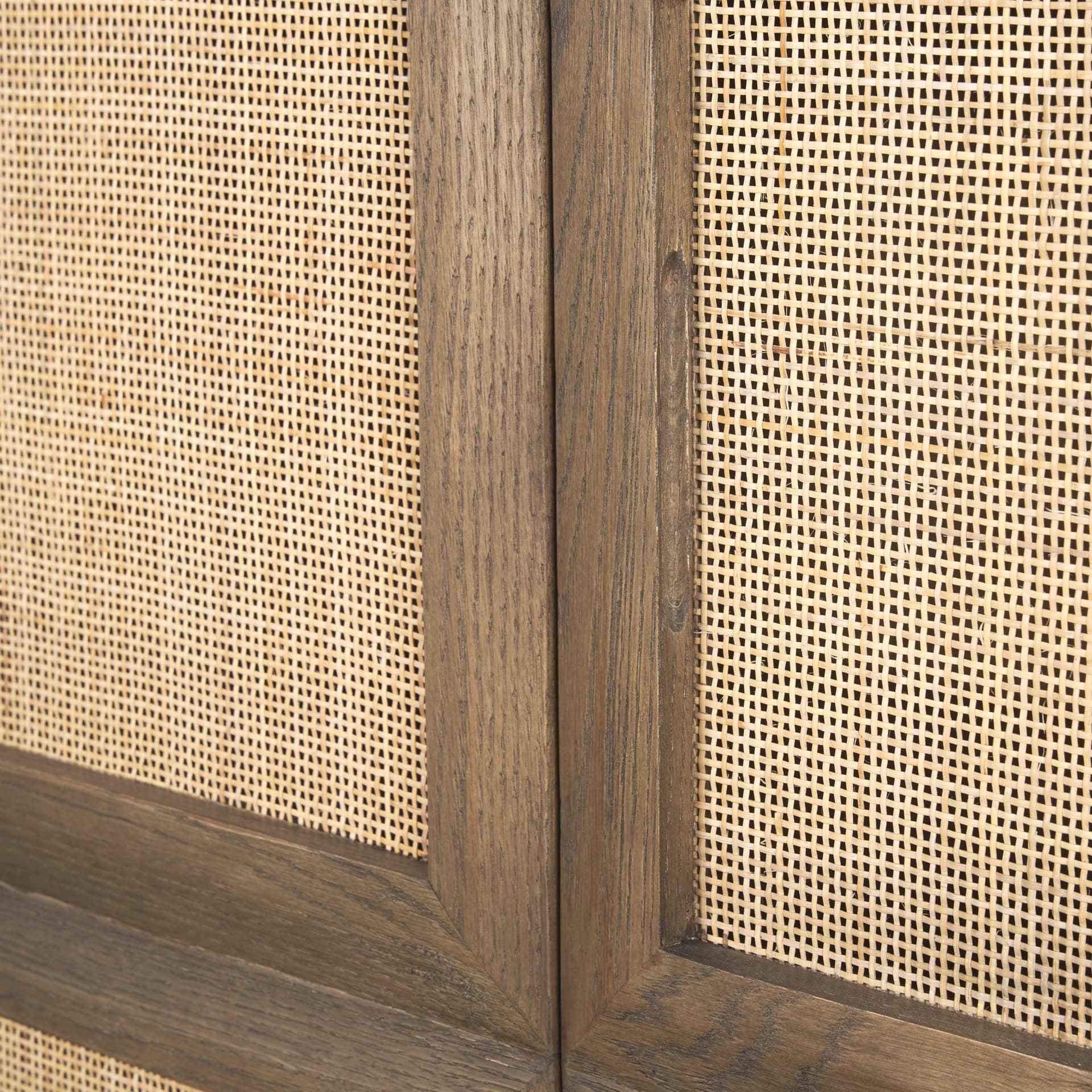Sina Brown Oak Wood w/ Natural Rattan 4 Door Sideboard — product photograph