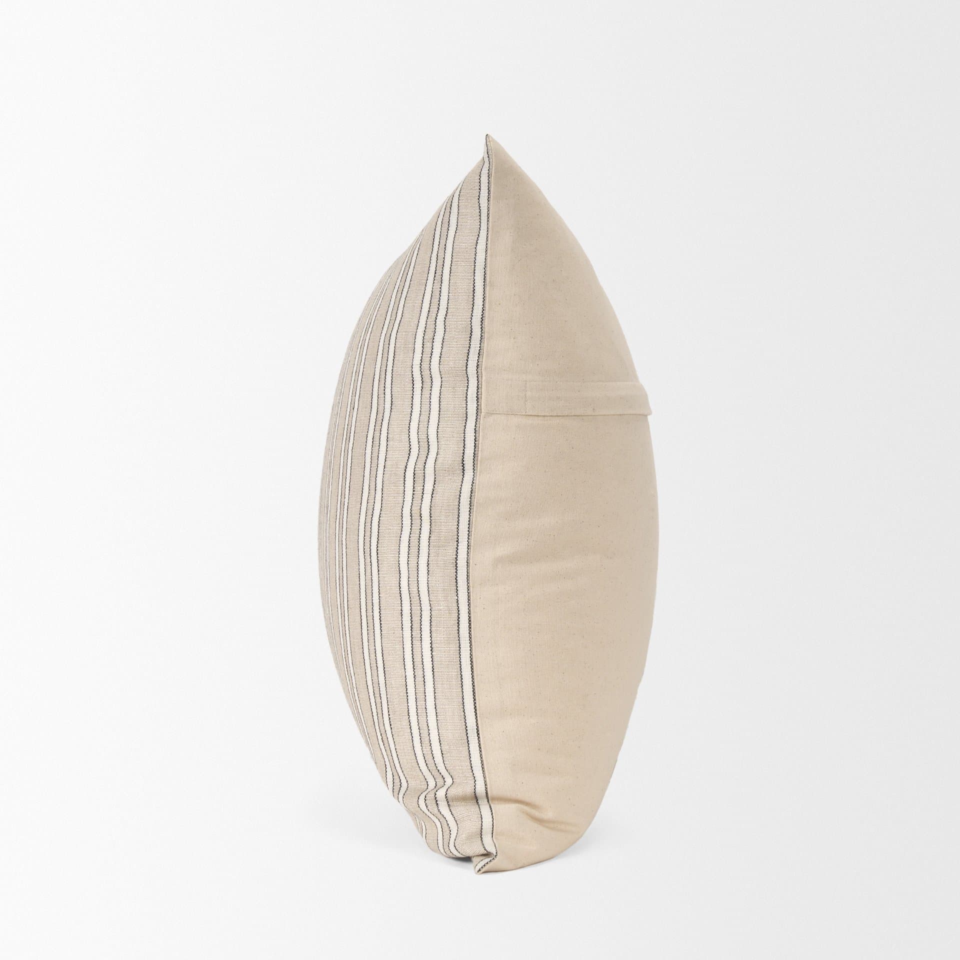 Jaxon 22x22 Beige/Black Striped Cotton-Linen Square Pillow Cover w/Down Filler — product photograph