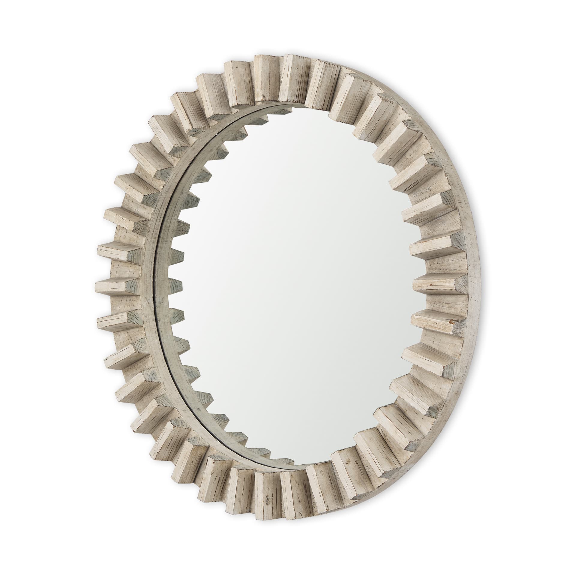 Sprocket Mirror 35" Round Natural Brown Wood Frame Mirror — product photograph