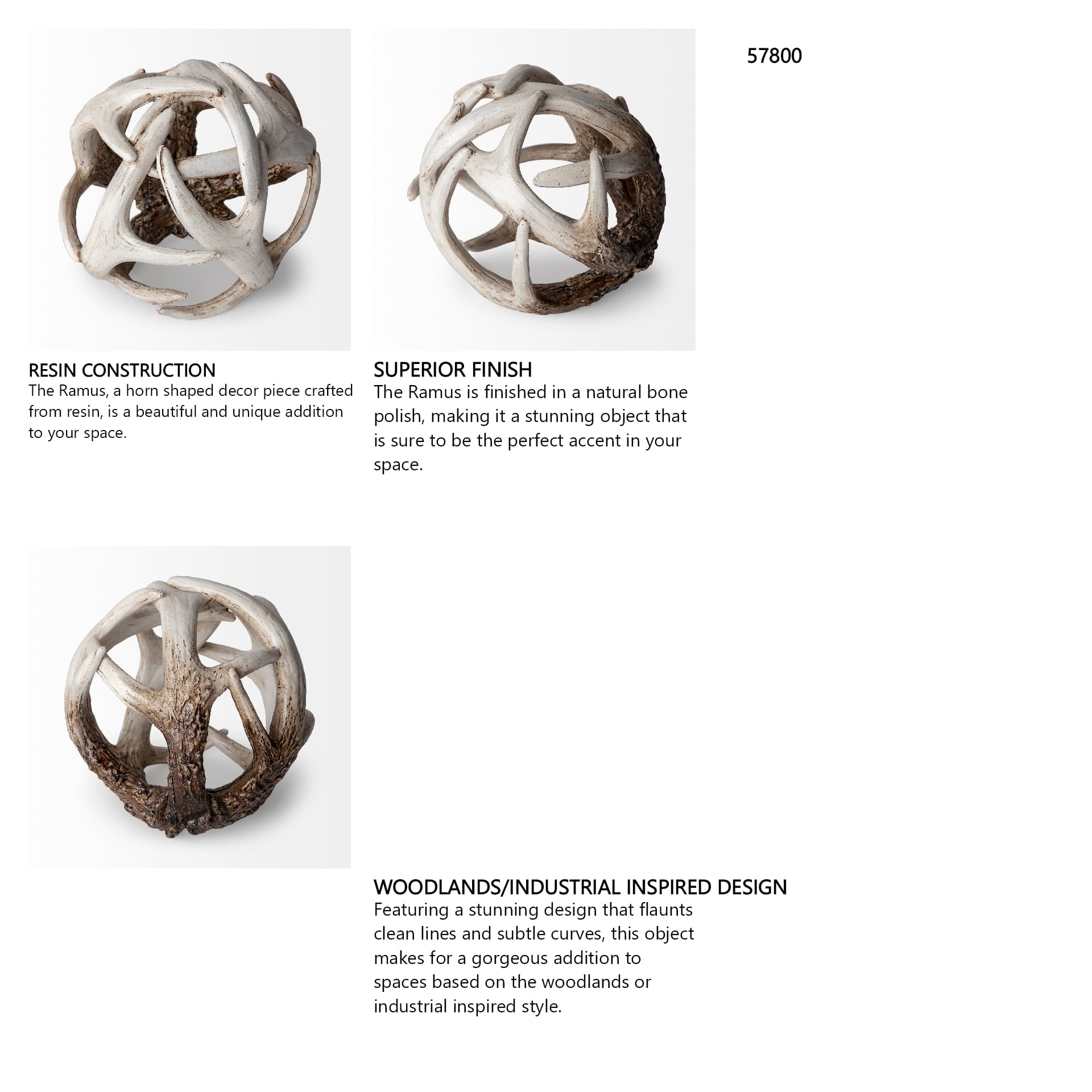 Ramus I (Small) 5L x 5W Brown Antler Shaped Decorative Resin Orb Ball — in a styled room