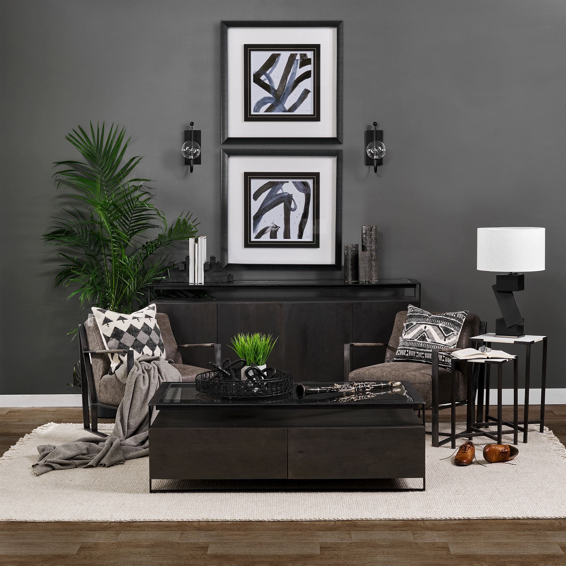 Low Storm II by Mercana Studio a Hand Embellished Textured Framed Art Print Matted under Glass — in a styled room