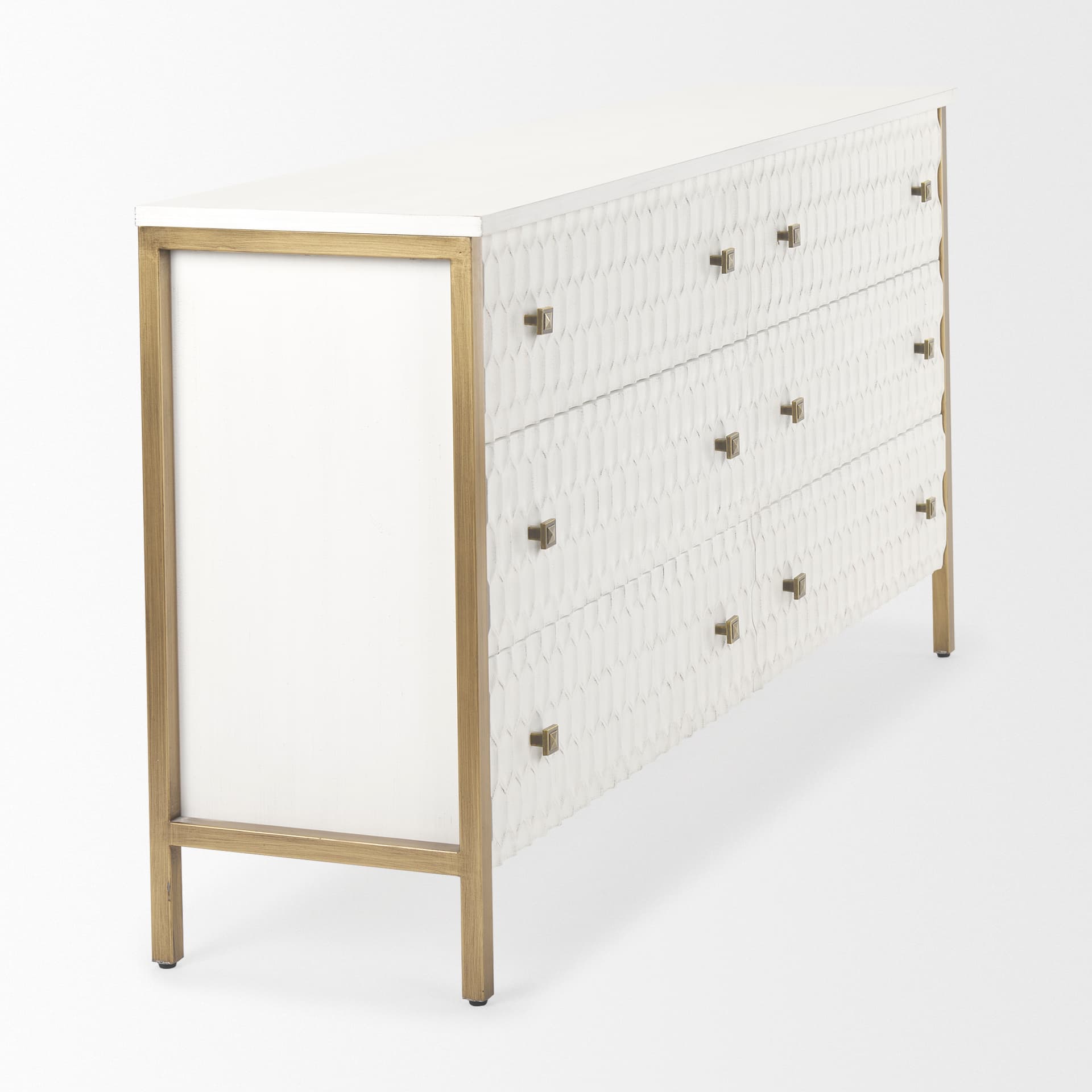 Savannah White Fir Veneer w/ Gold Metal Accents 6-Drawer Sideboard — product photograph