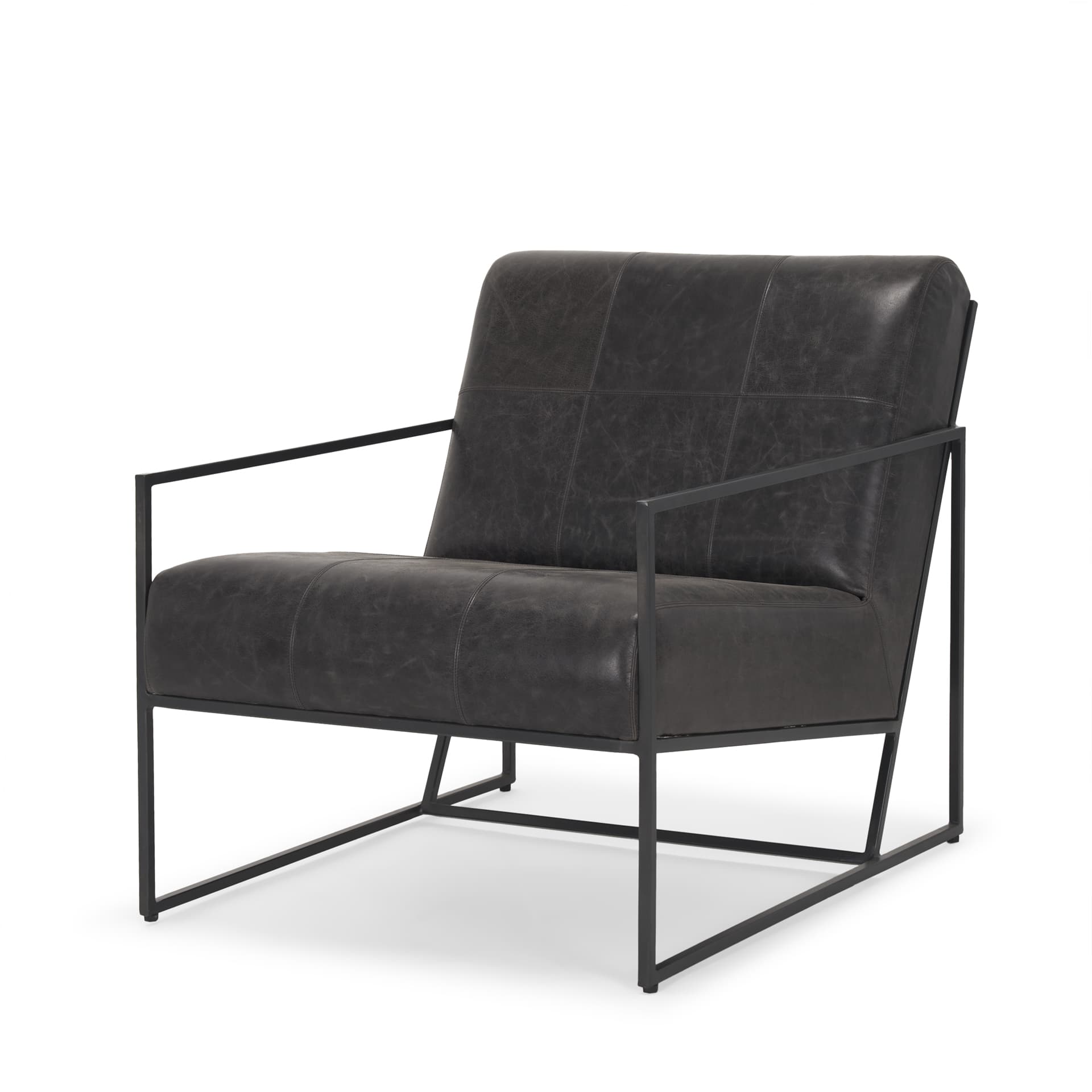Stratton Gunmetal w/ Genuine Aged Black Leather Upholstered Accent Chair — product photograph