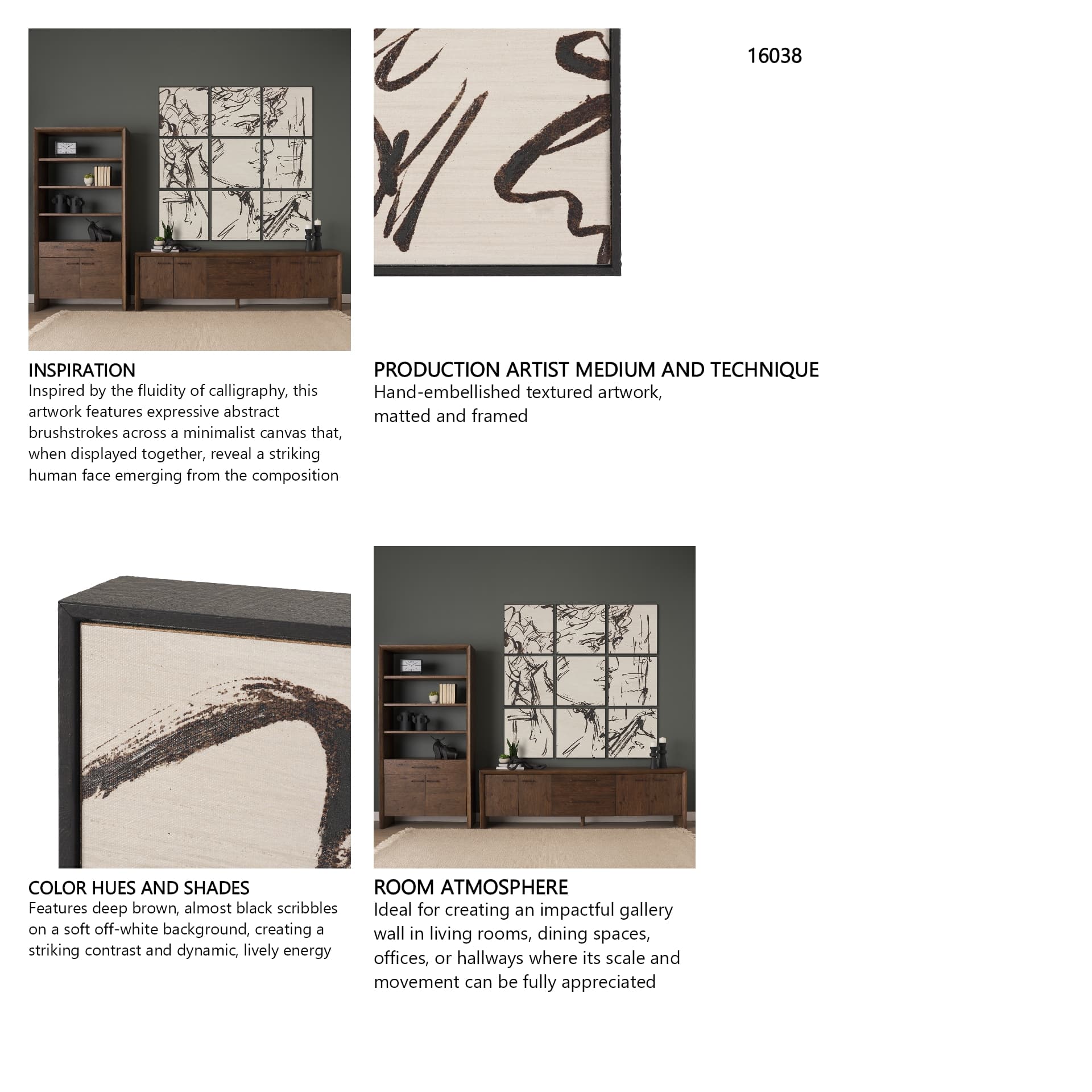 Sculptured Chaos (Set of 9) by Mercana Studio Hand Embellished Text Framed Artwork — in a styled room