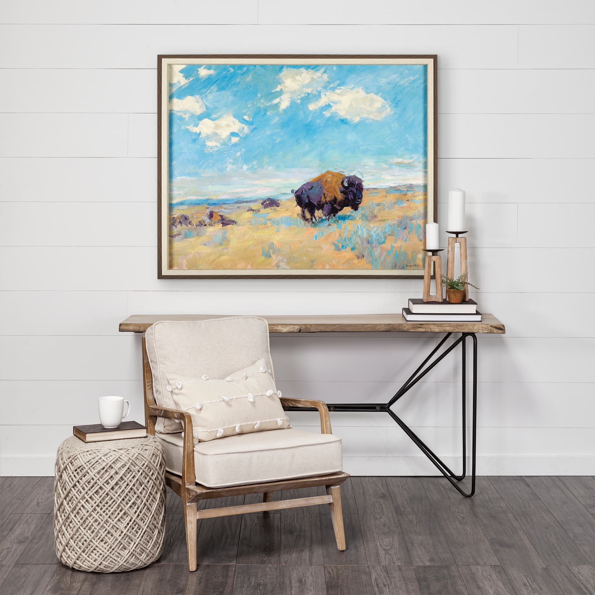 Buffalo by Mercana Studio a Hand Embellished Textured Framed Art Photograph — in a styled room