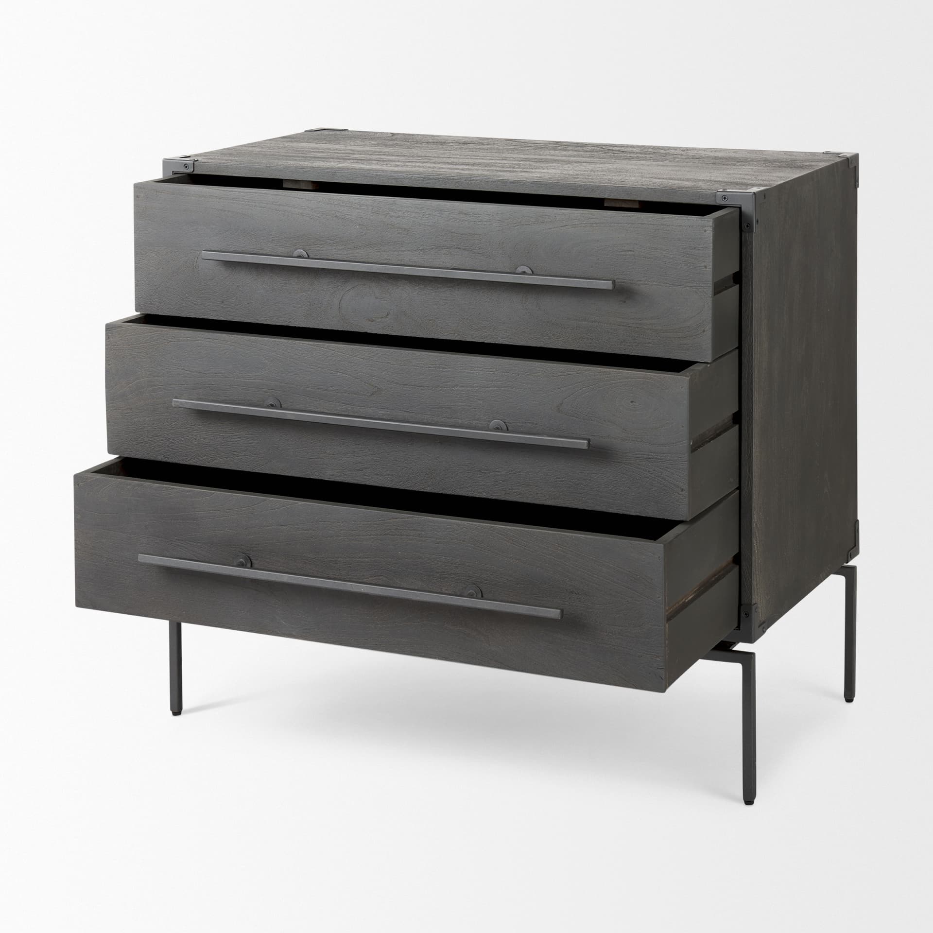 Ward 34L x 18W Brown Wood and Iron 3 Drawer Accent Cabinet — product photograph