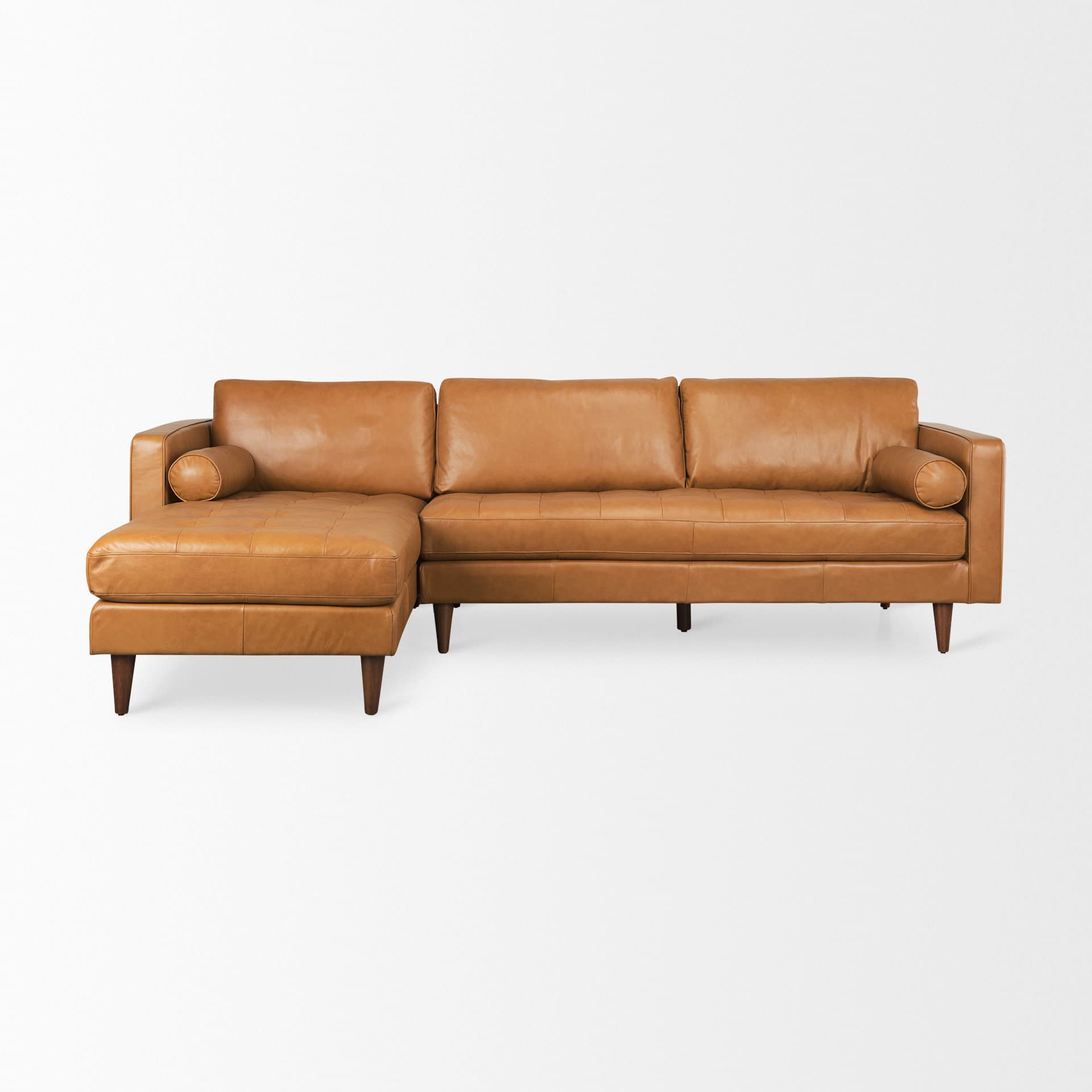 Svend 111.4L x 68.0W x 33.9H Tan Leather Left Chaise Sectional Sofa — product photograph