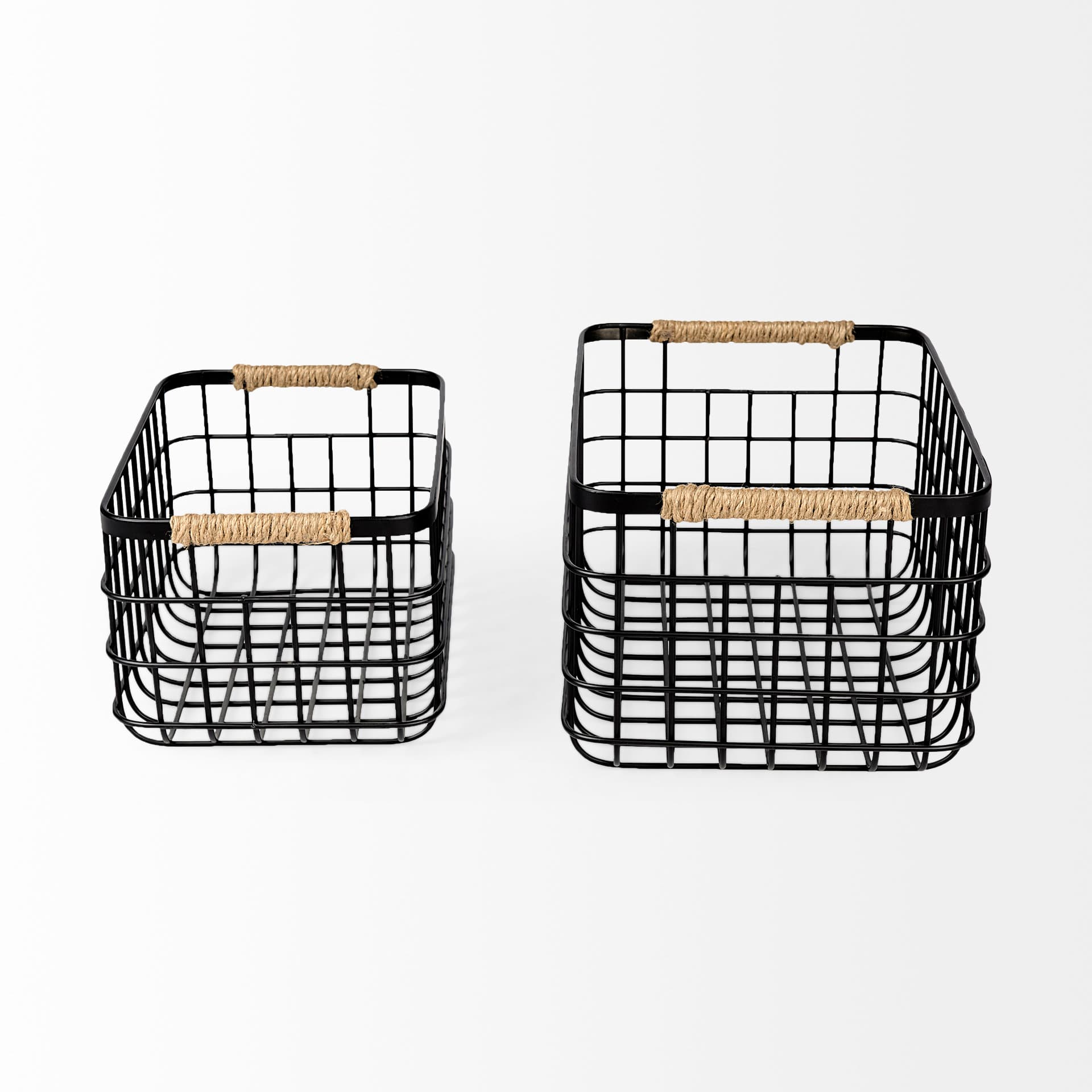 Marius (Set of 2) Matte Black Metal W/ Rope Trim Rectangular Baskets — product photograph