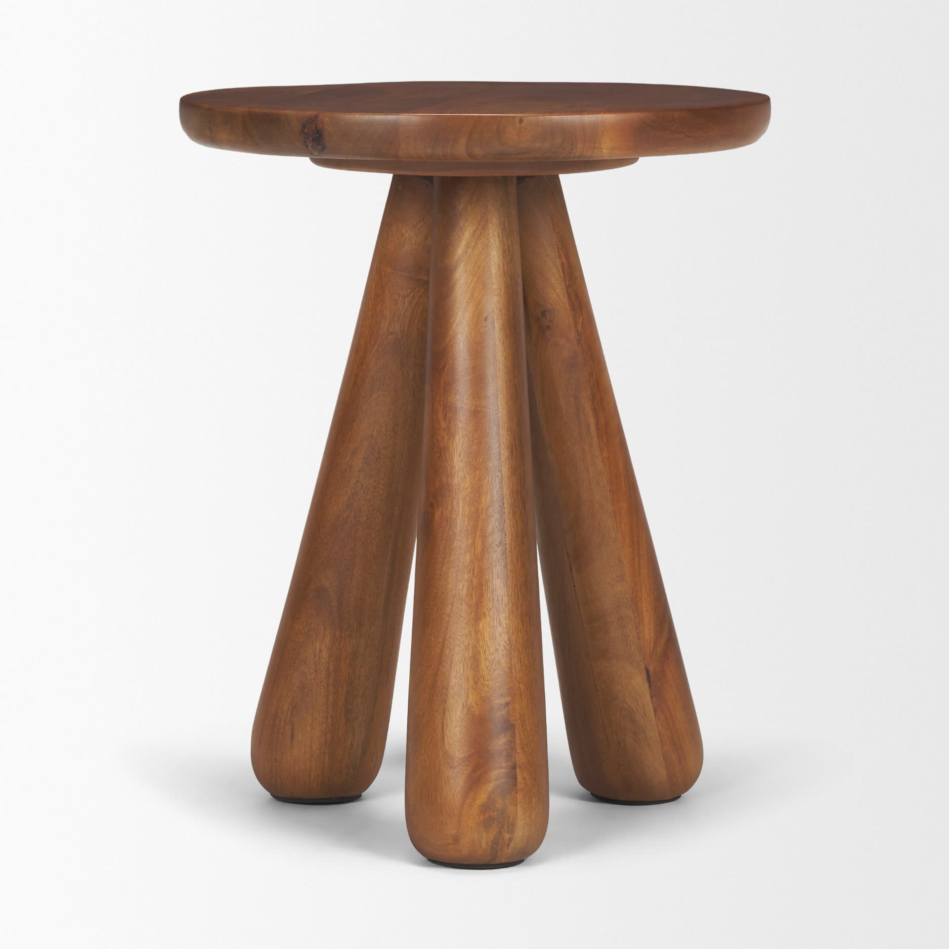 Mora Medium Brown Wood 3-Legged Accent Table — product photograph