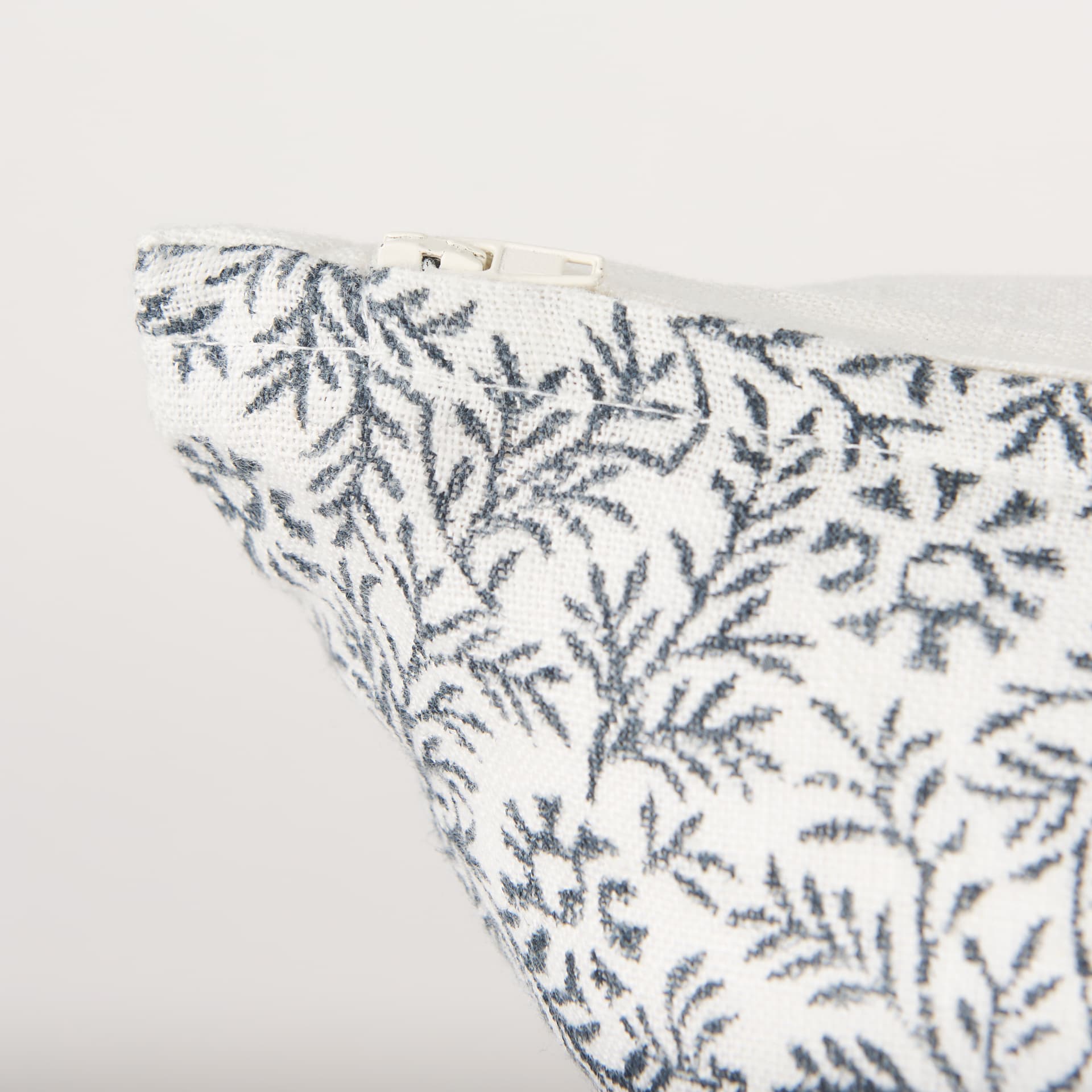 Jayne 14x26 Cream w/ Indigo Print Linen Lumbar Pillow Cover — product photograph