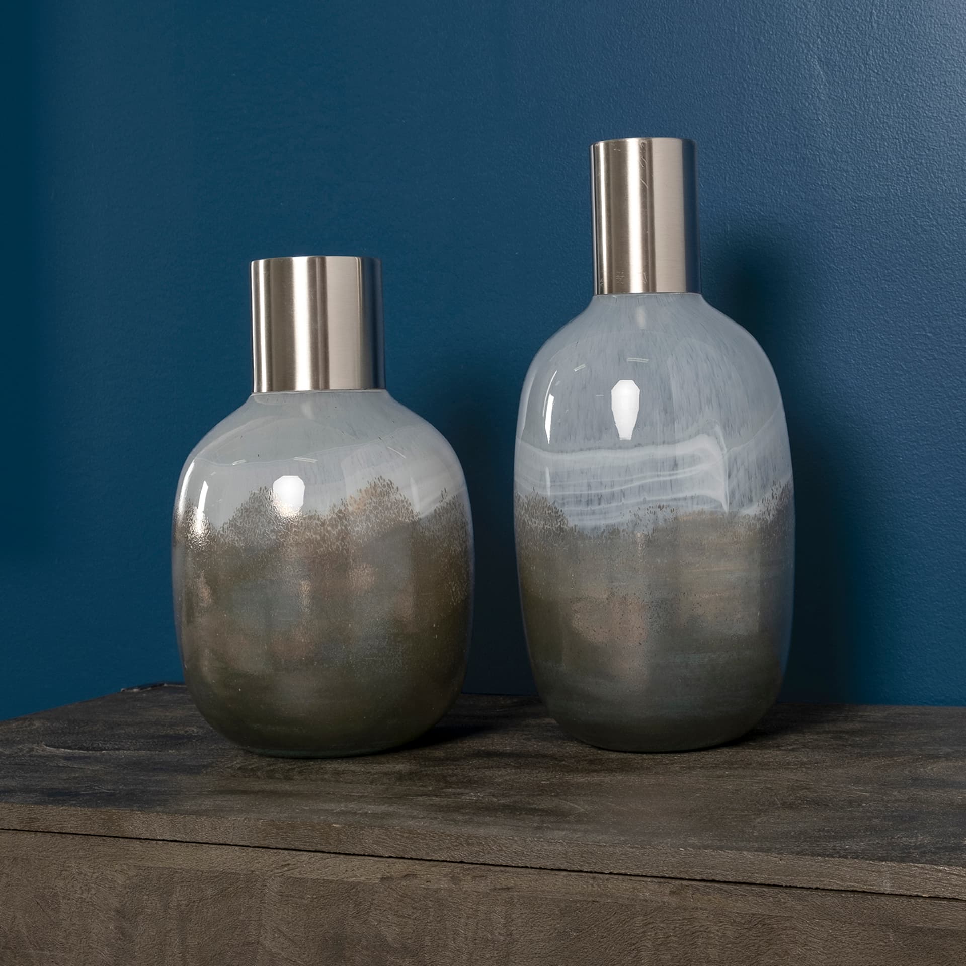 Onega II Tall Gradient Blue Glass Gourd Style Vase — in a styled room