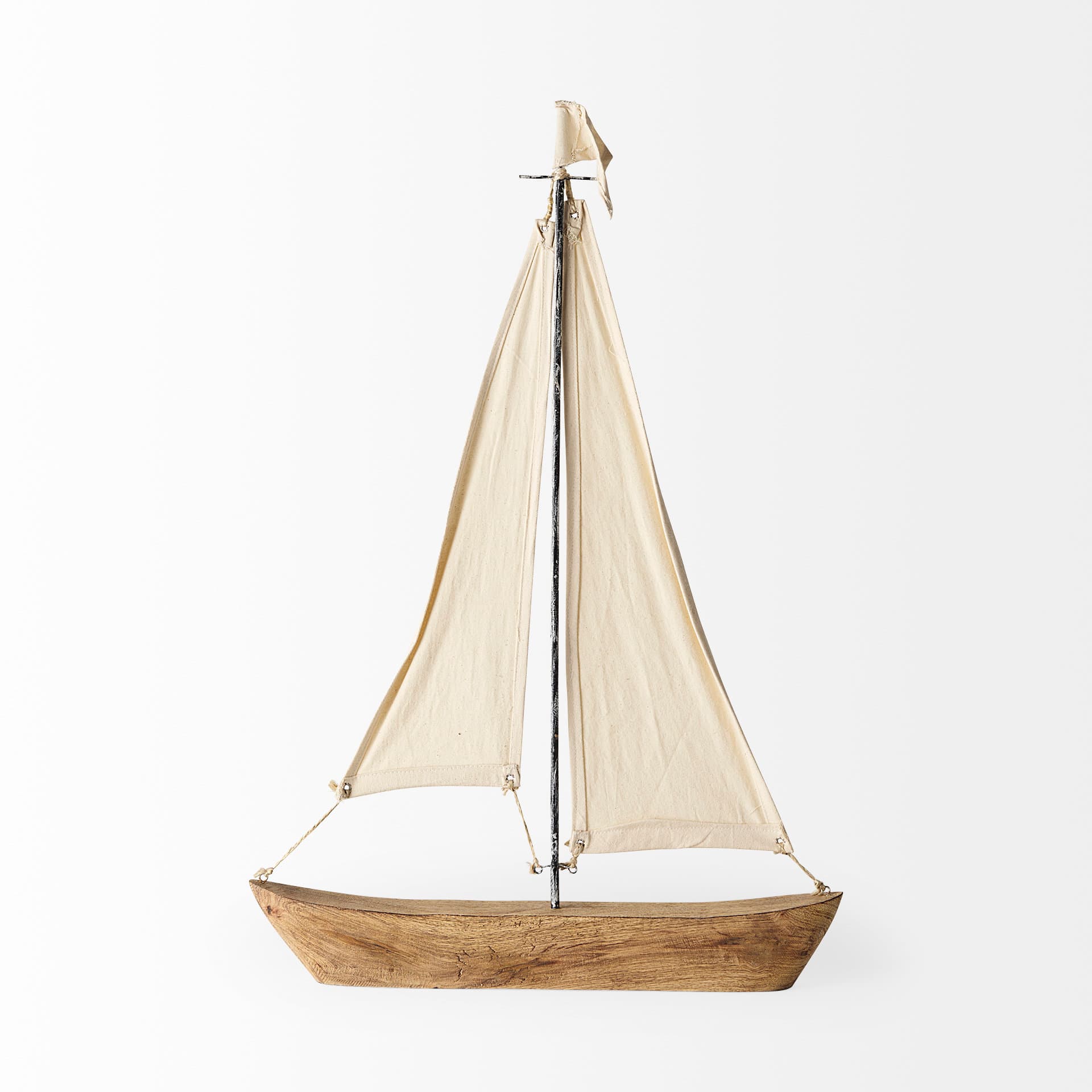 Tartane Large 22L x 2W Brown/Cream Nautical Inspired Sailboat — product photograph