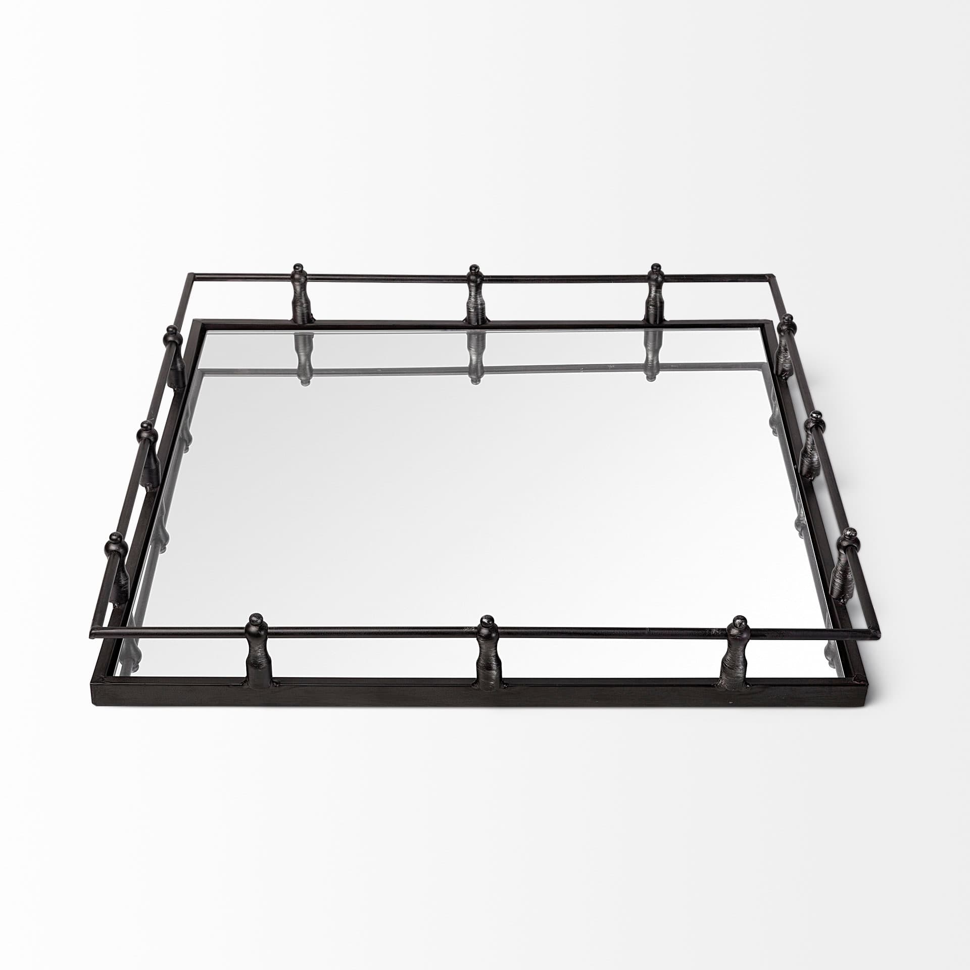 Christa 22L x 22W Black Metal Mirrored Base Square Tray — product photograph