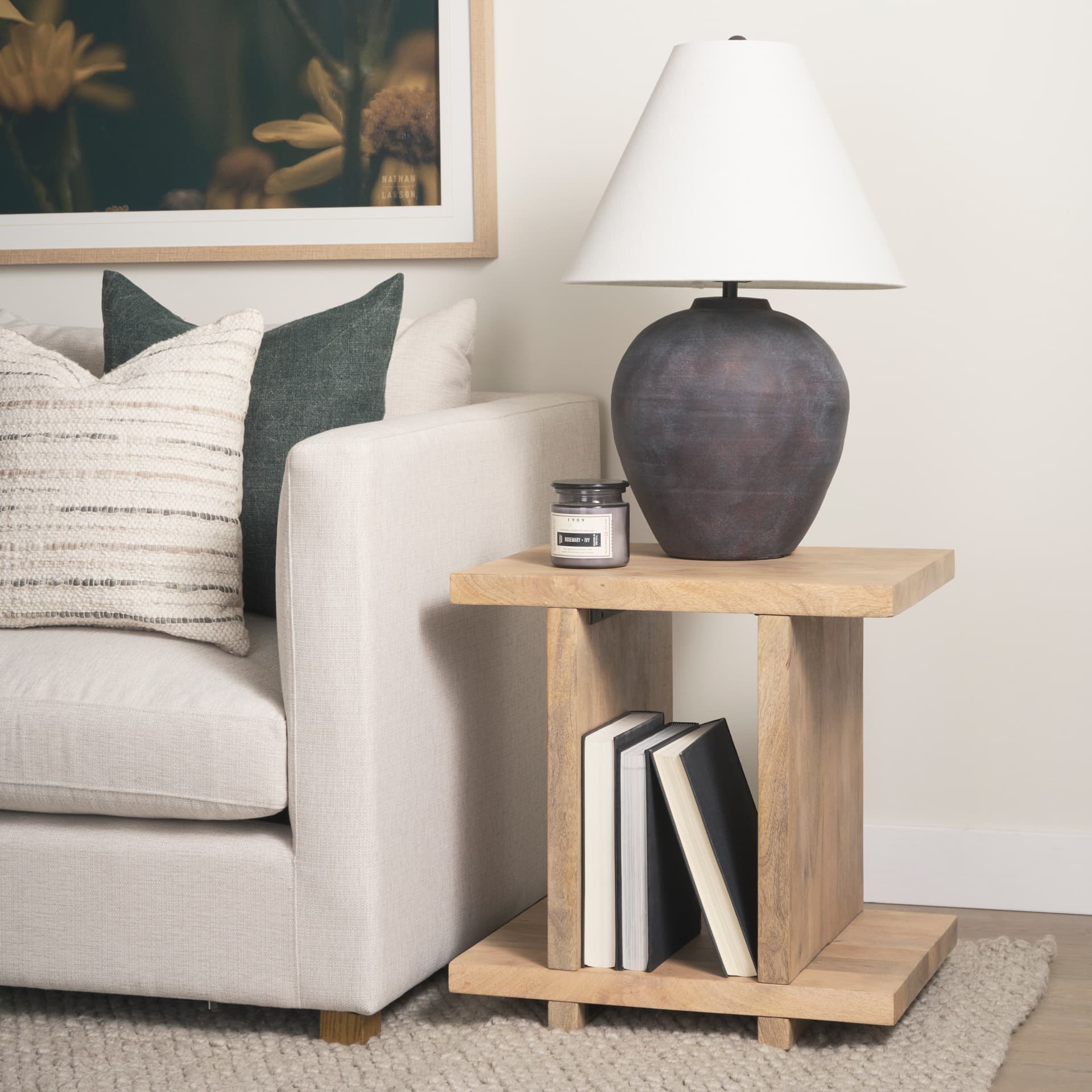 Nohr Light Brown Accent Table — in a styled room