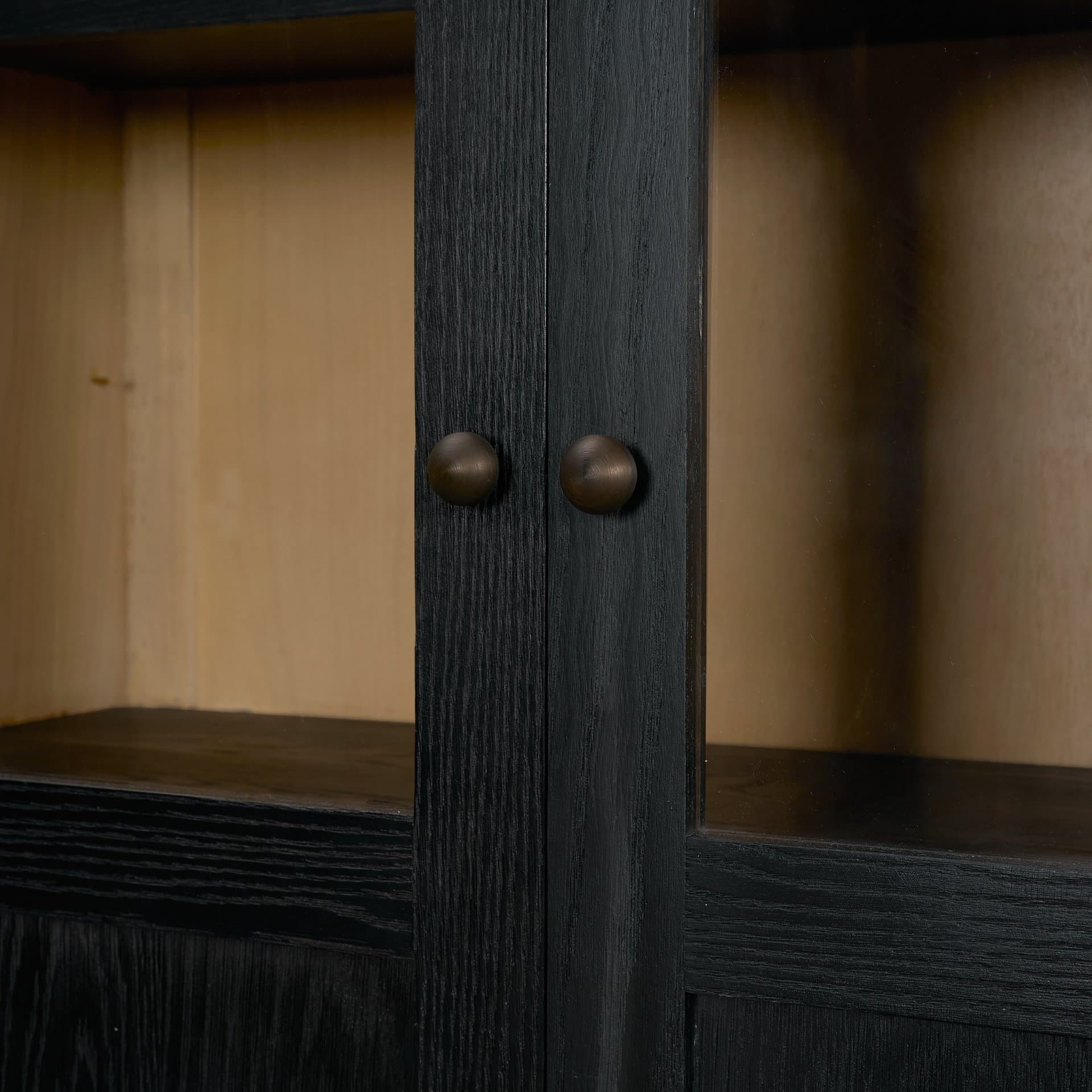 Henry Black & Light Brown Oak Wood w/ Glass Doors Curio Cabinet — product photograph