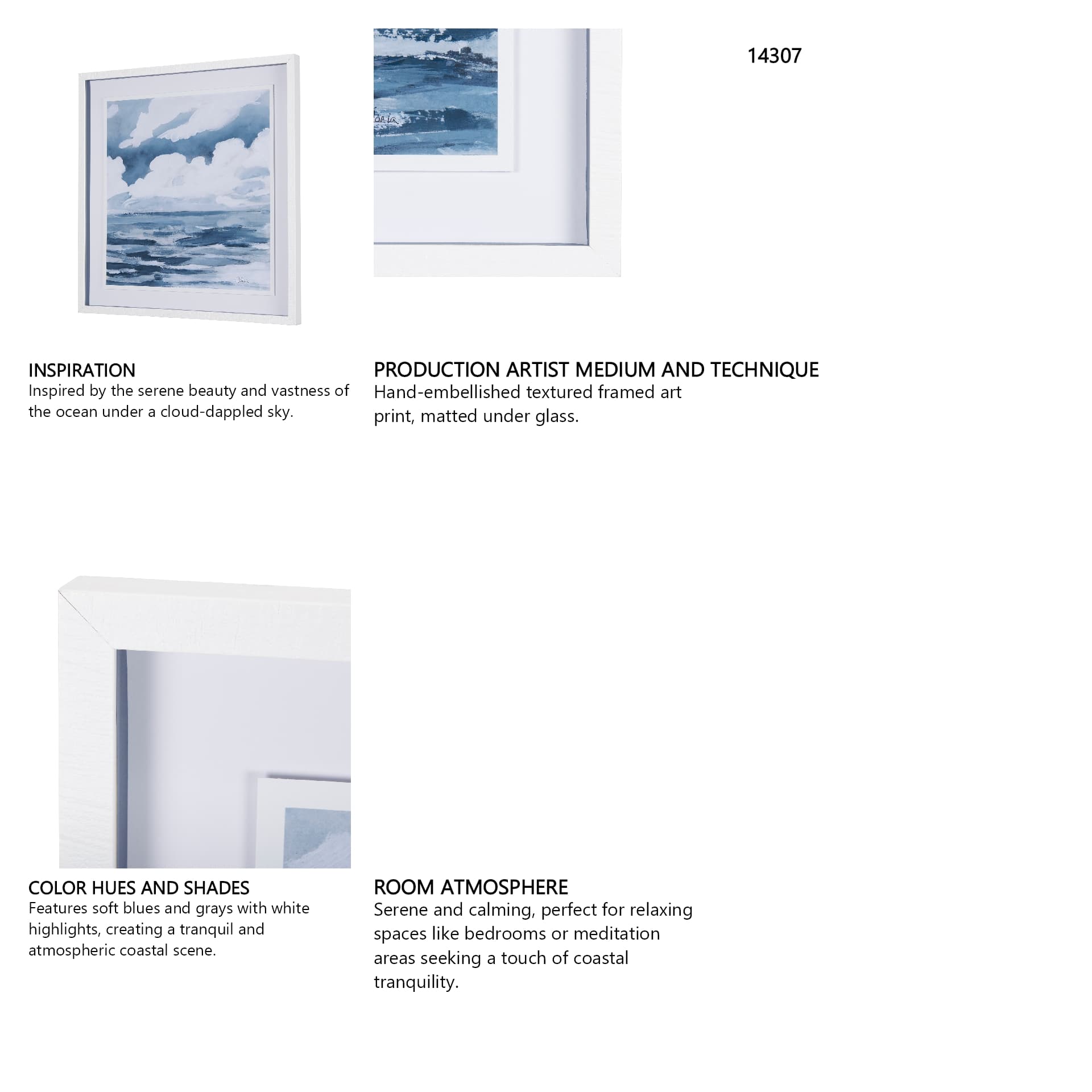 Cloud and Sea by Mercana Studio a Hand Embellished Textured Framed Art Print Matted under Glass — in a styled room