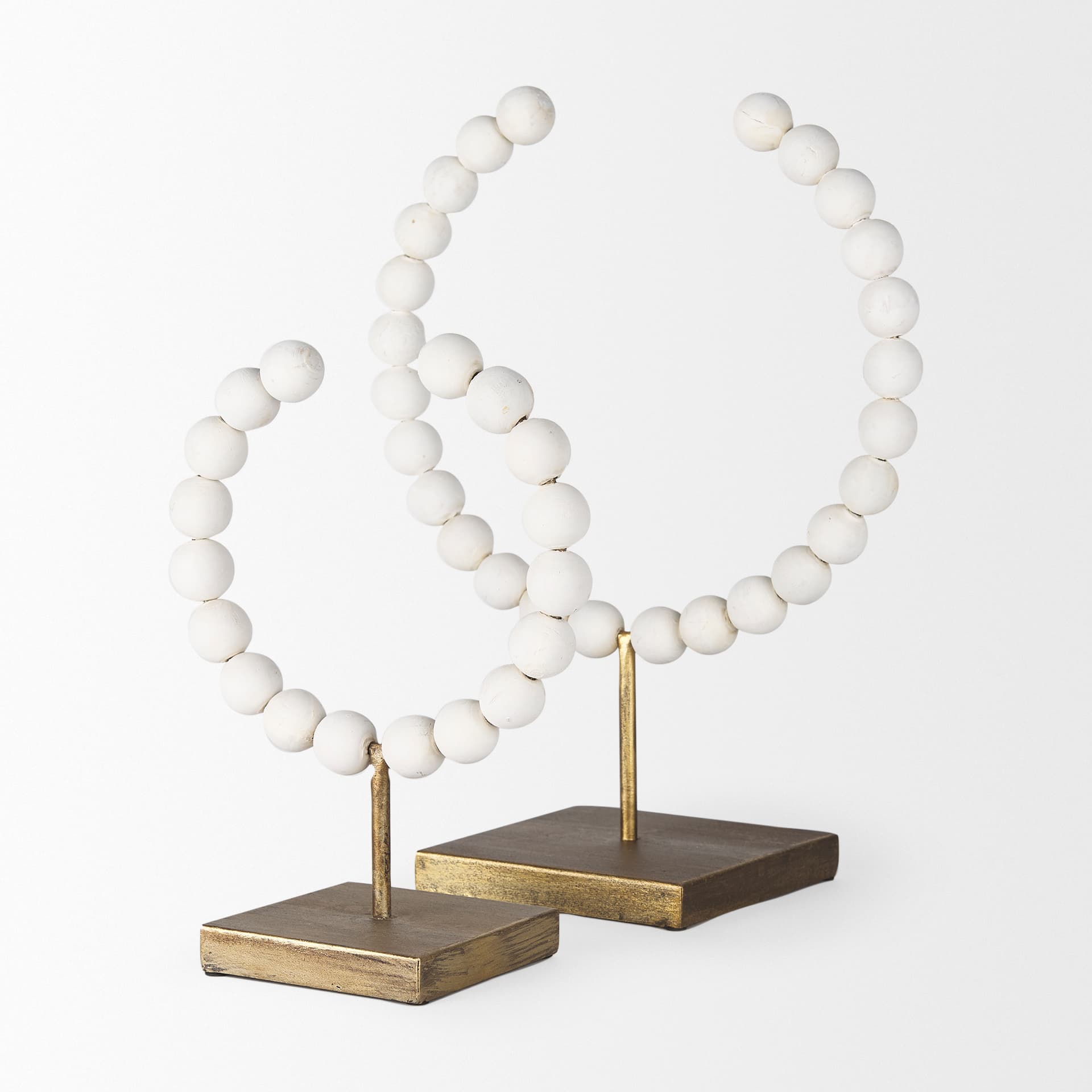 Pontchartrain I (Small) 9L x 5W White Beaded Broken Sphere Decorative Object W/ Gold Base — product photograph