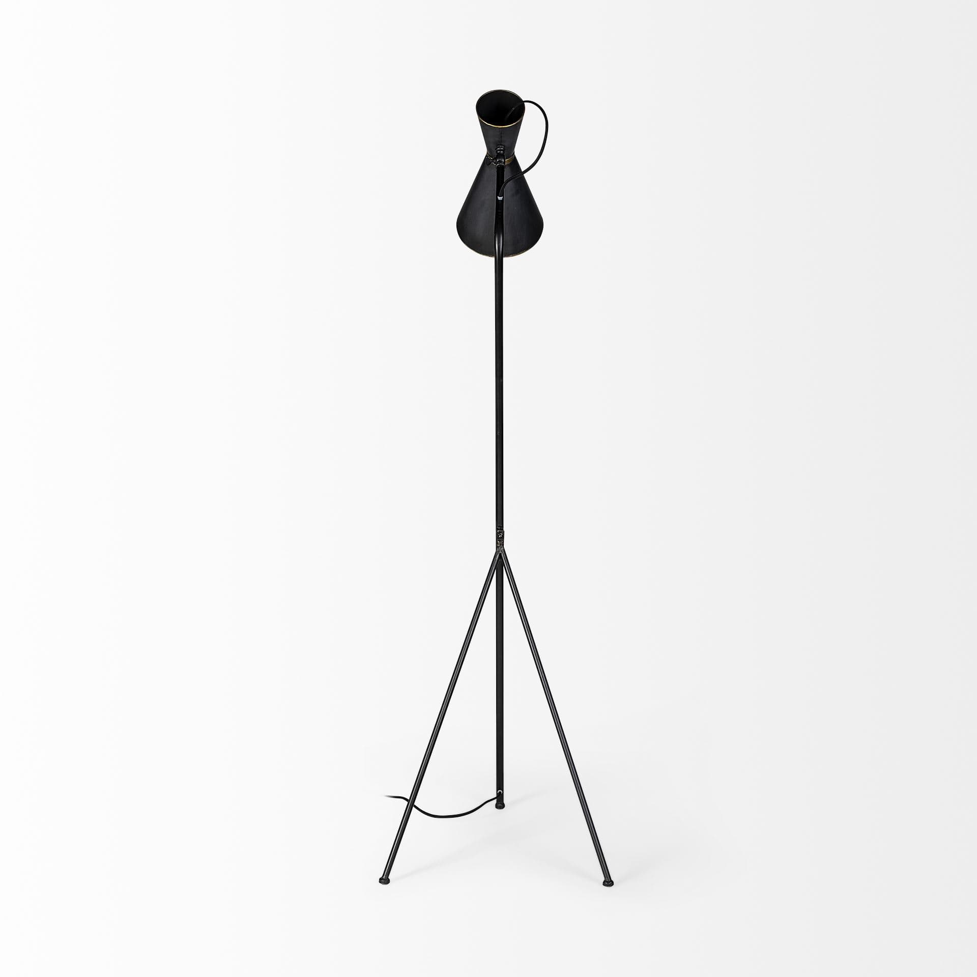 Eris III (58.3"H) Black/Brass Metal Cone Shade Floor Lamp — product photograph
