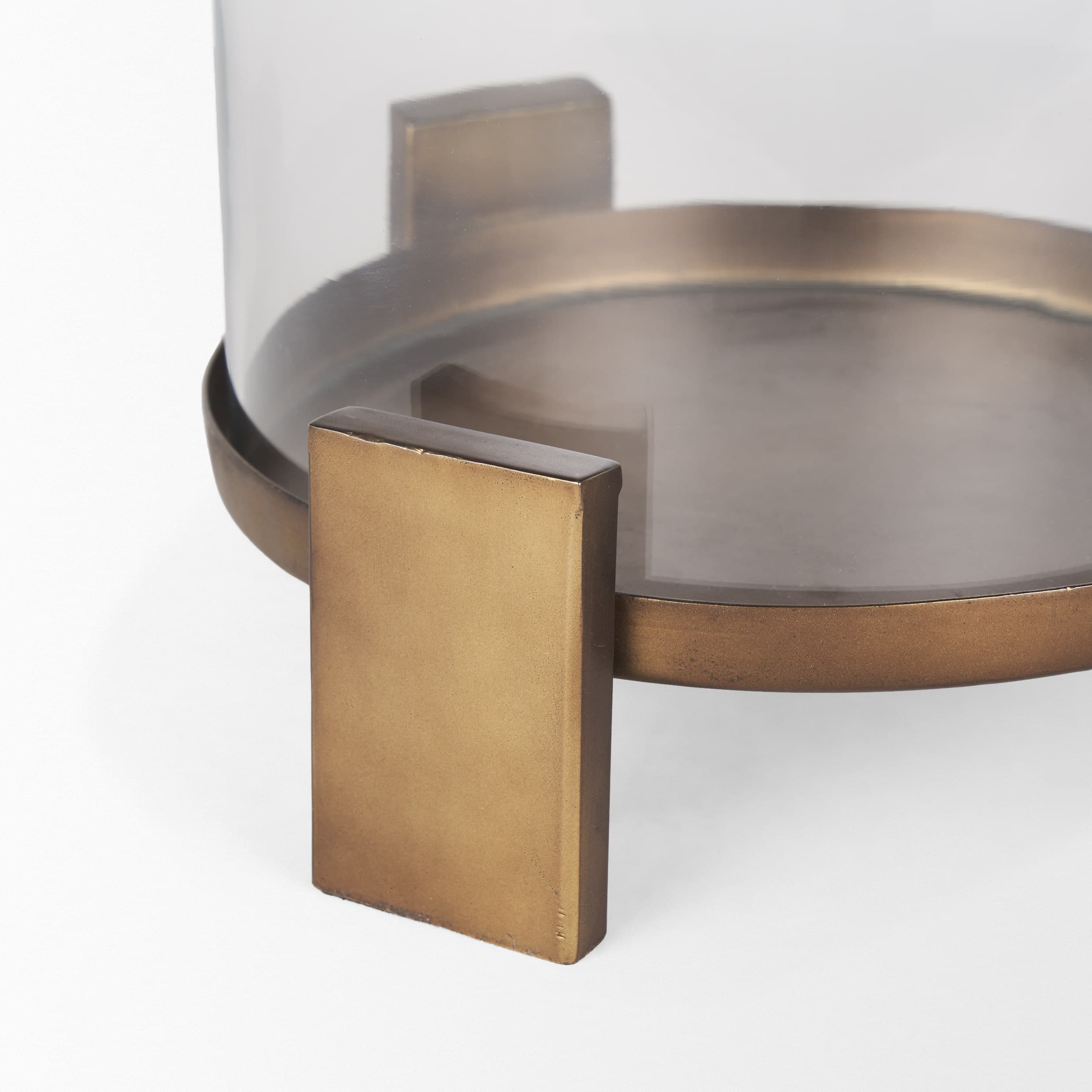 Price Large Antiqued Gold Metal w/ Glass Hurricane Candle Holder — product photograph