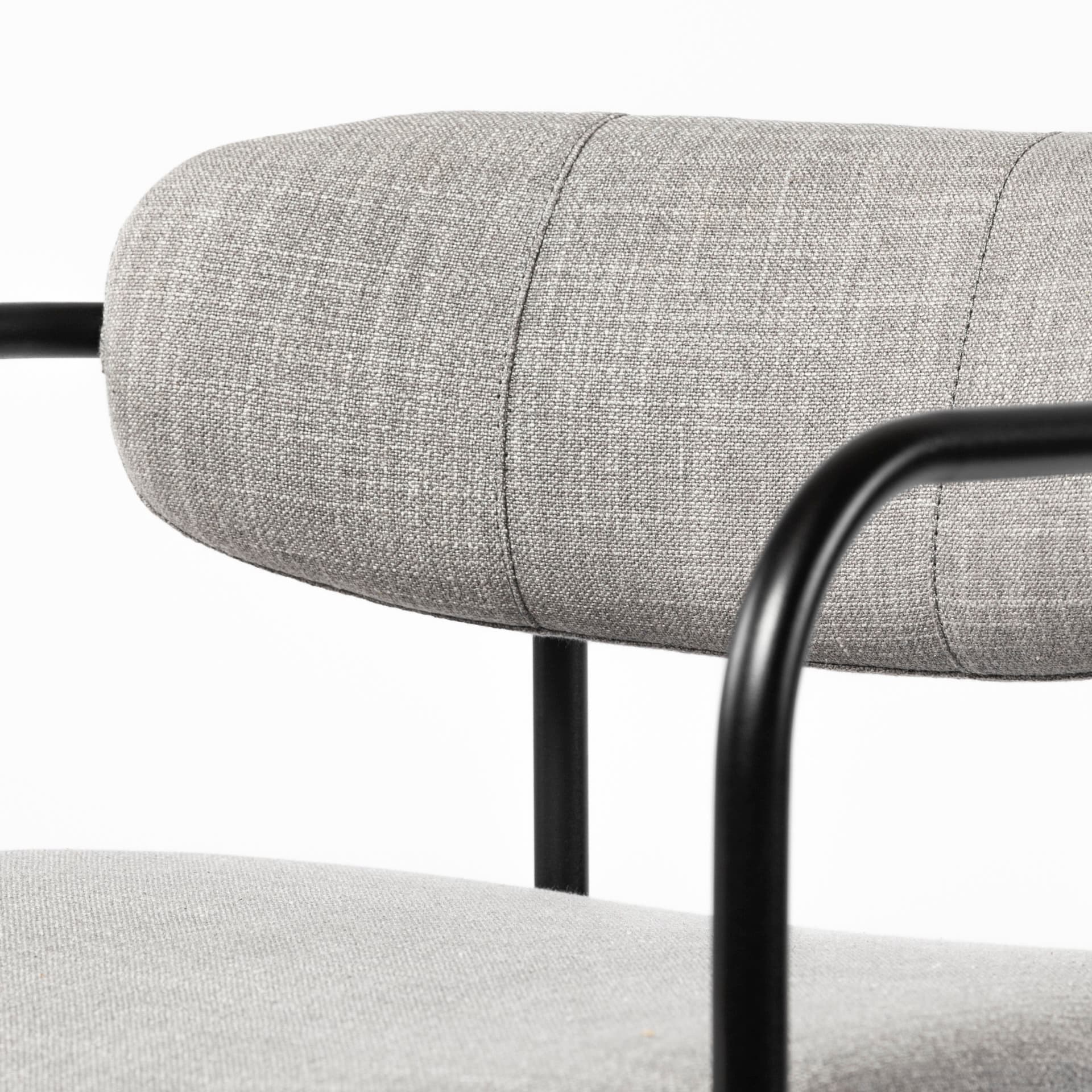 Parker Curved Back Dining Arm Chair | Gray Fabric w/ Black Metal — product photograph