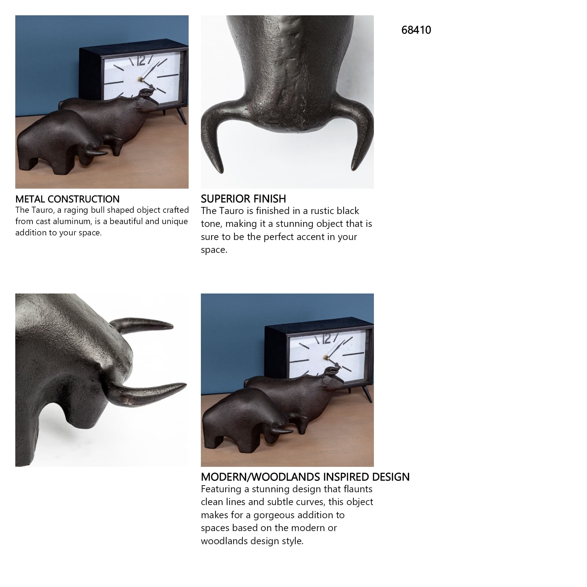 Tauro II 9L x 4W Black Cast Aluminum Raging Bull — in a styled room