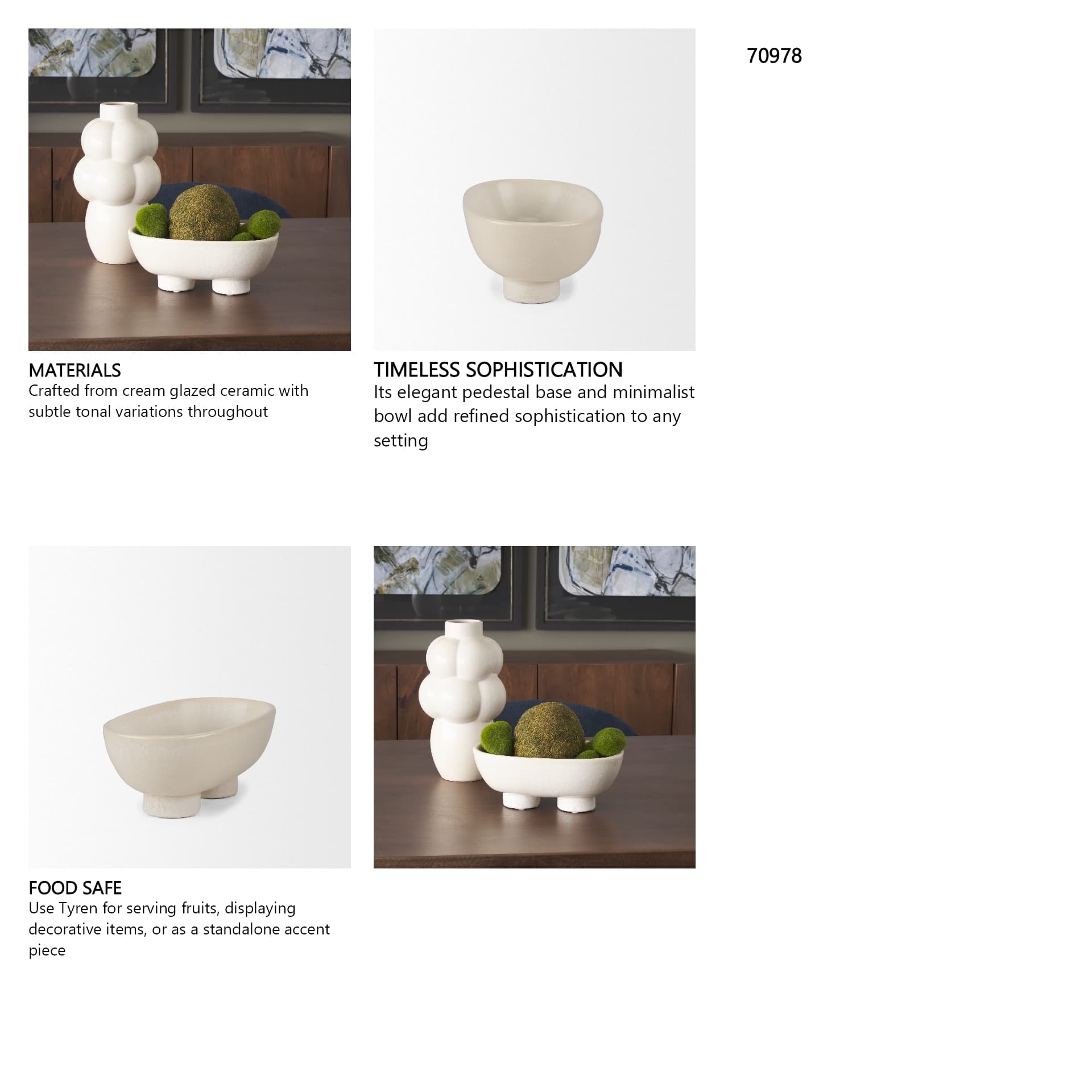Tyren Cream Glazed Decorative Oblong Ceramic Bowl — in a styled room