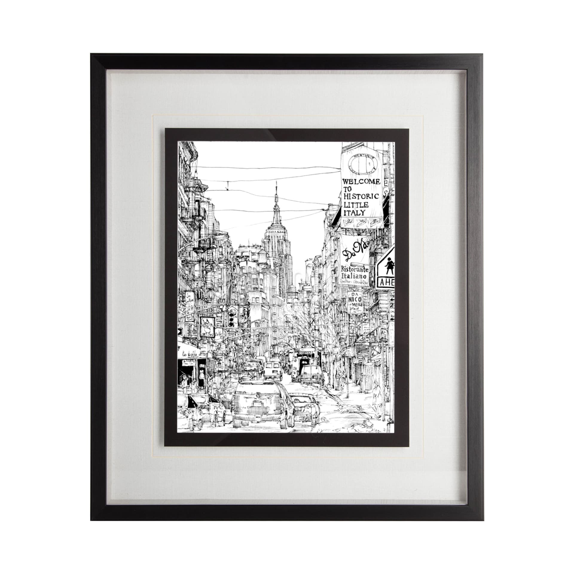B&W City Scene II by Melissa Wang a Hand Embellished Textured Framed Art Print Matted under Glass — product photograph