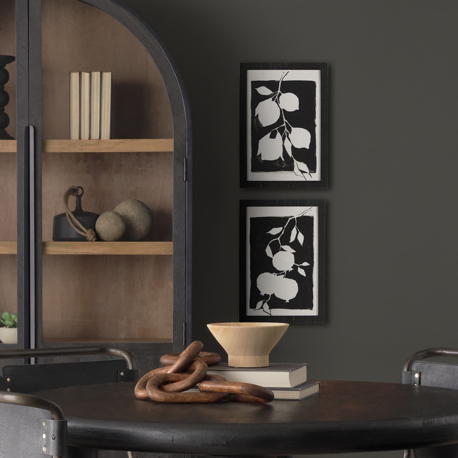 Lemon Branch Silhouette by Mercana Studio a Hand Embellished Textured Framed Art Print — in a styled room