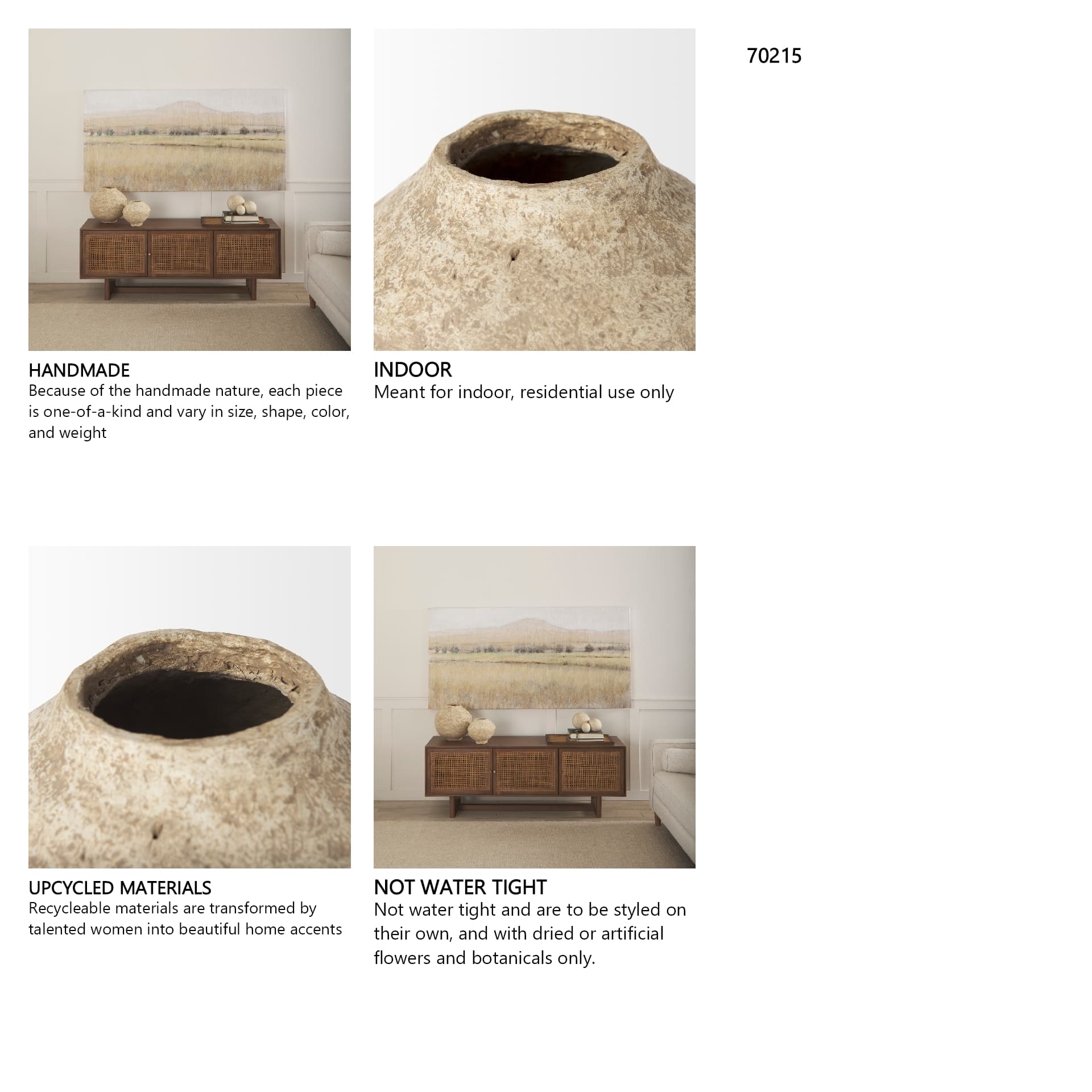 Ritu Large Beige Paper Mache Pot Vase — in a styled room