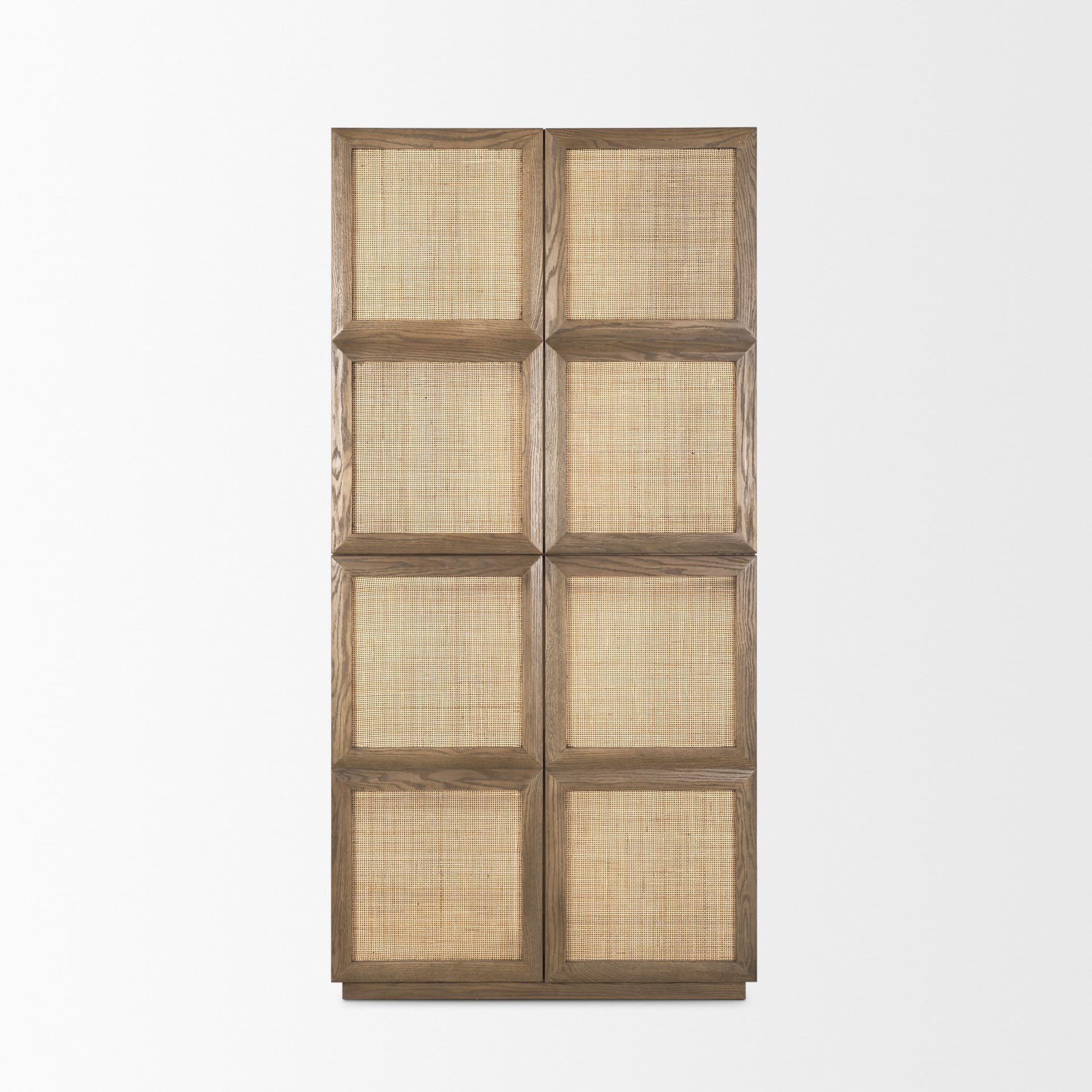 Sina Brown Oak Wood w/ Natural Rattan 2 Door Curio Cabinet — product photograph