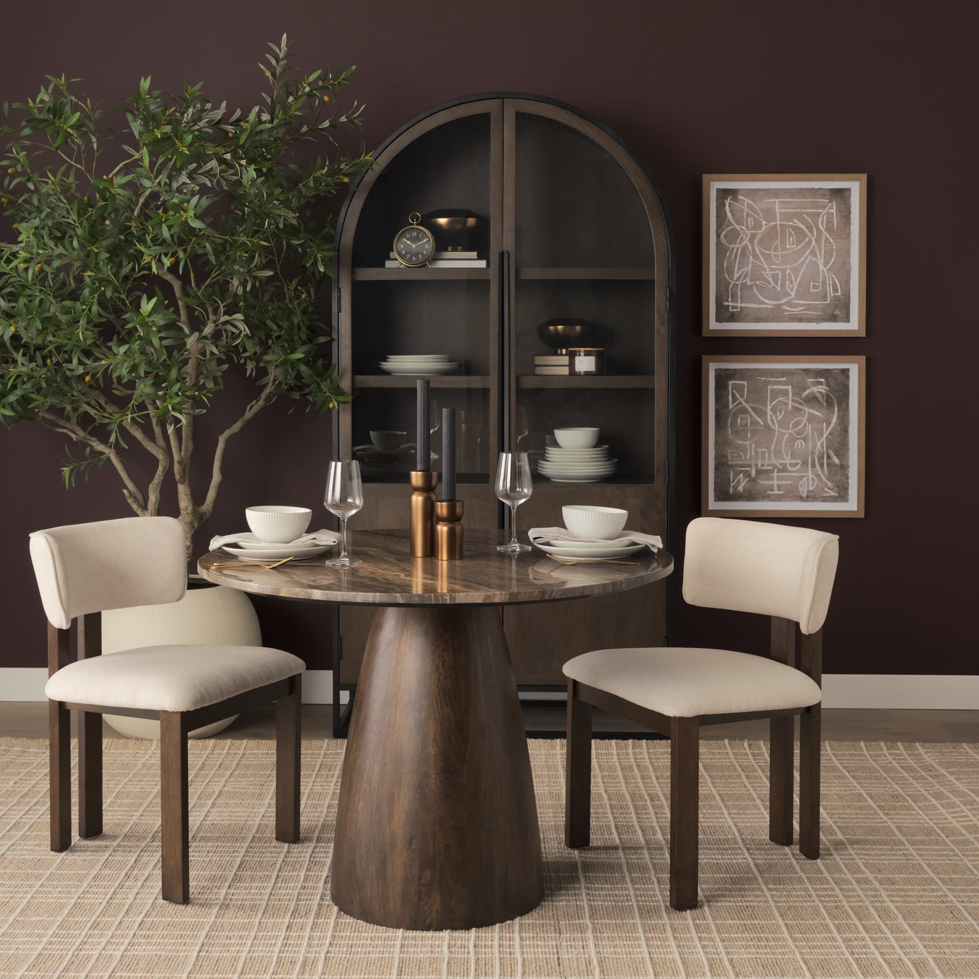 Soho Open Back Dining Side Chair | Cream Chenille w/ Dark Brown Wood — product photograph