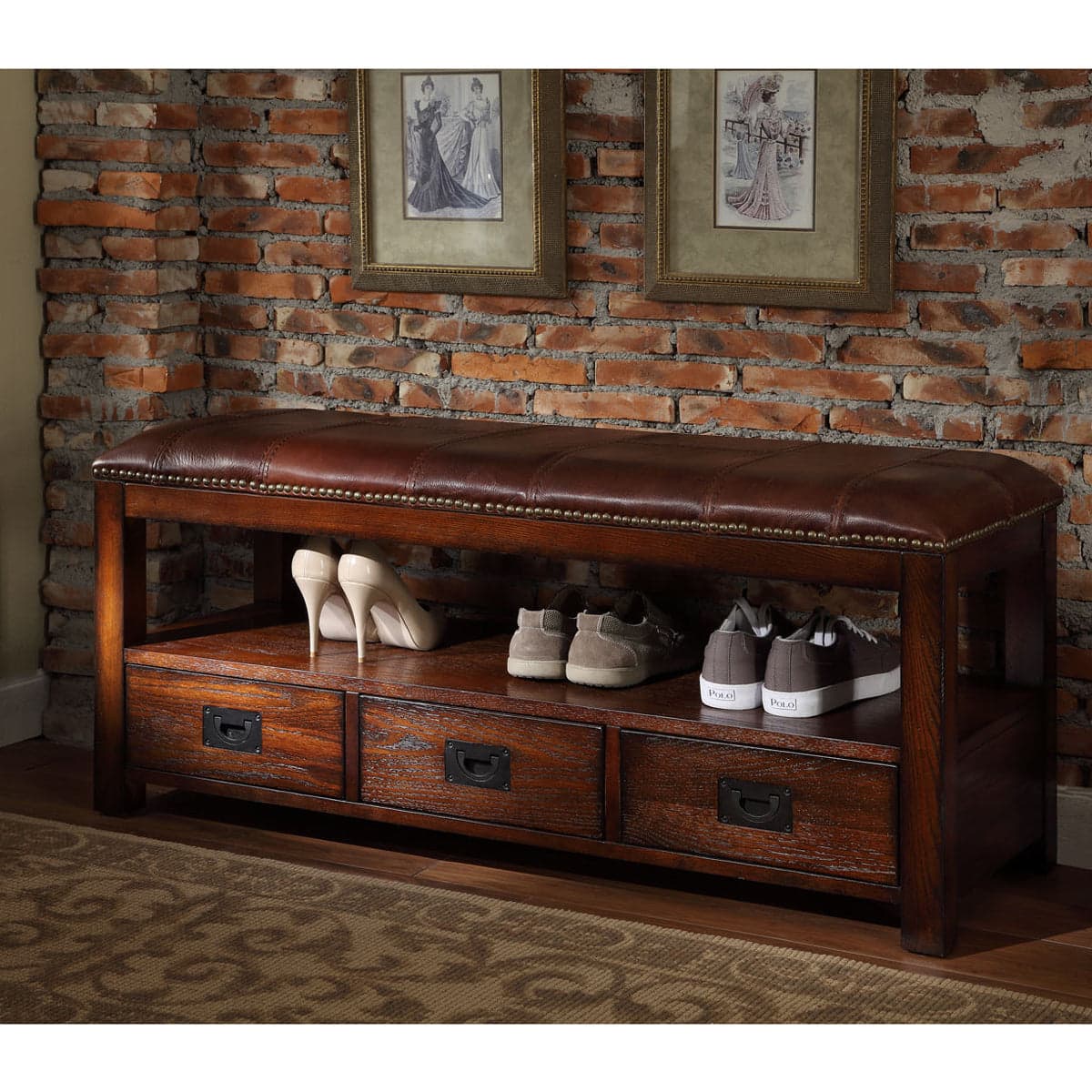 Entryway Storage Bench HR330 Cherry Finish — product photograph