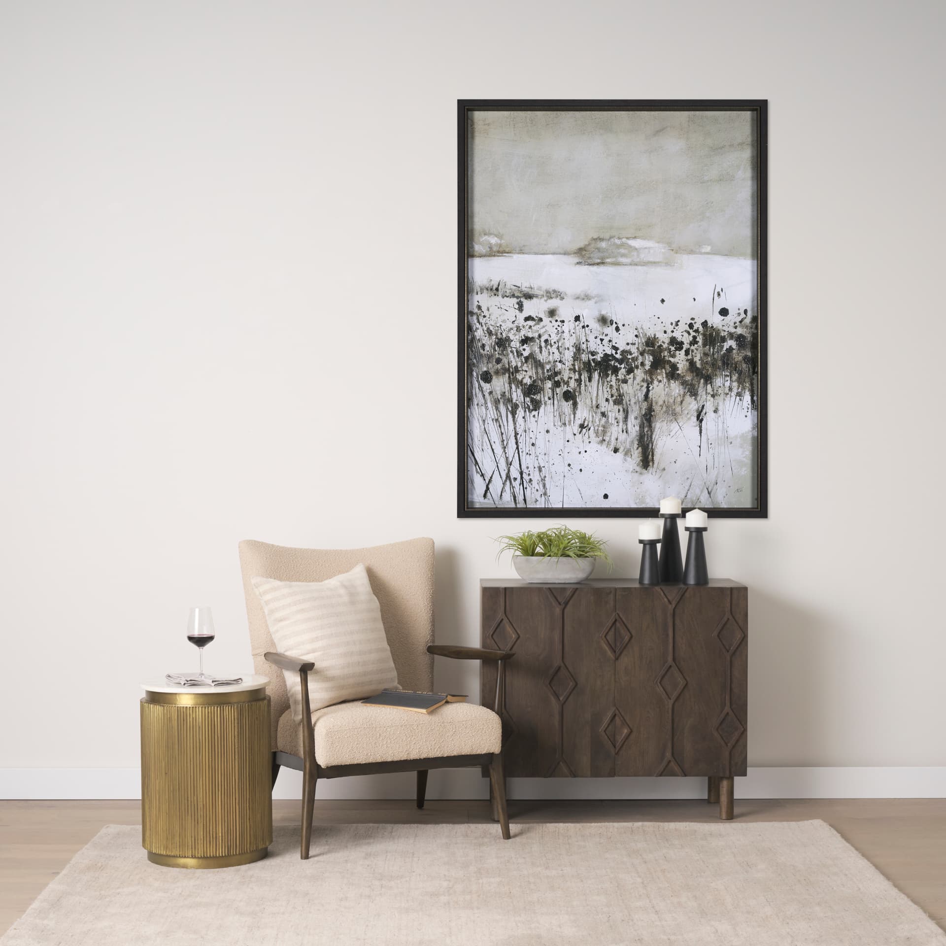 Satima White Marble w/ Gold Metal Round Fluted Accent Table — product photograph