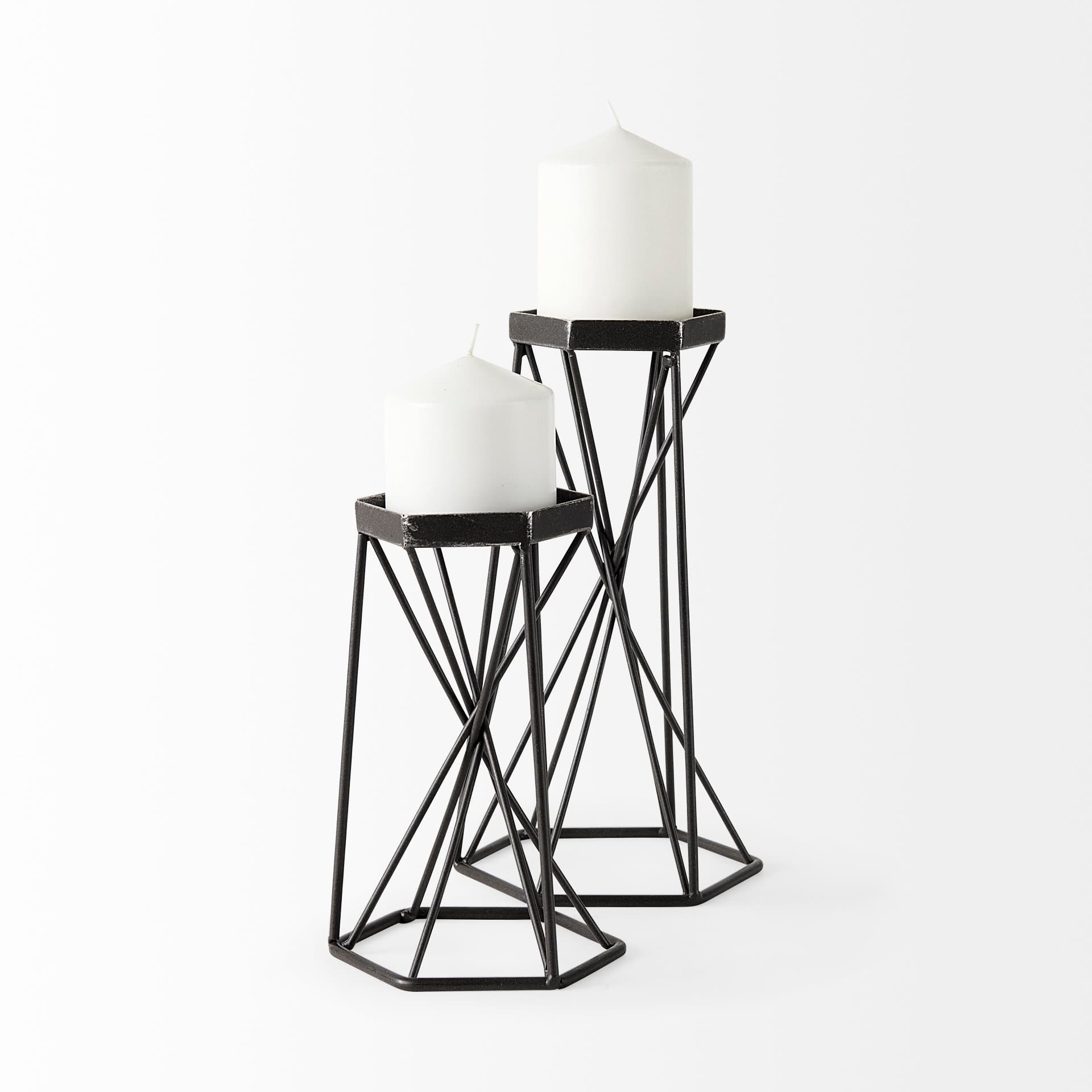 Sixx I Small Antiqued Metal Hexagonal Table Candle Holder — product photograph