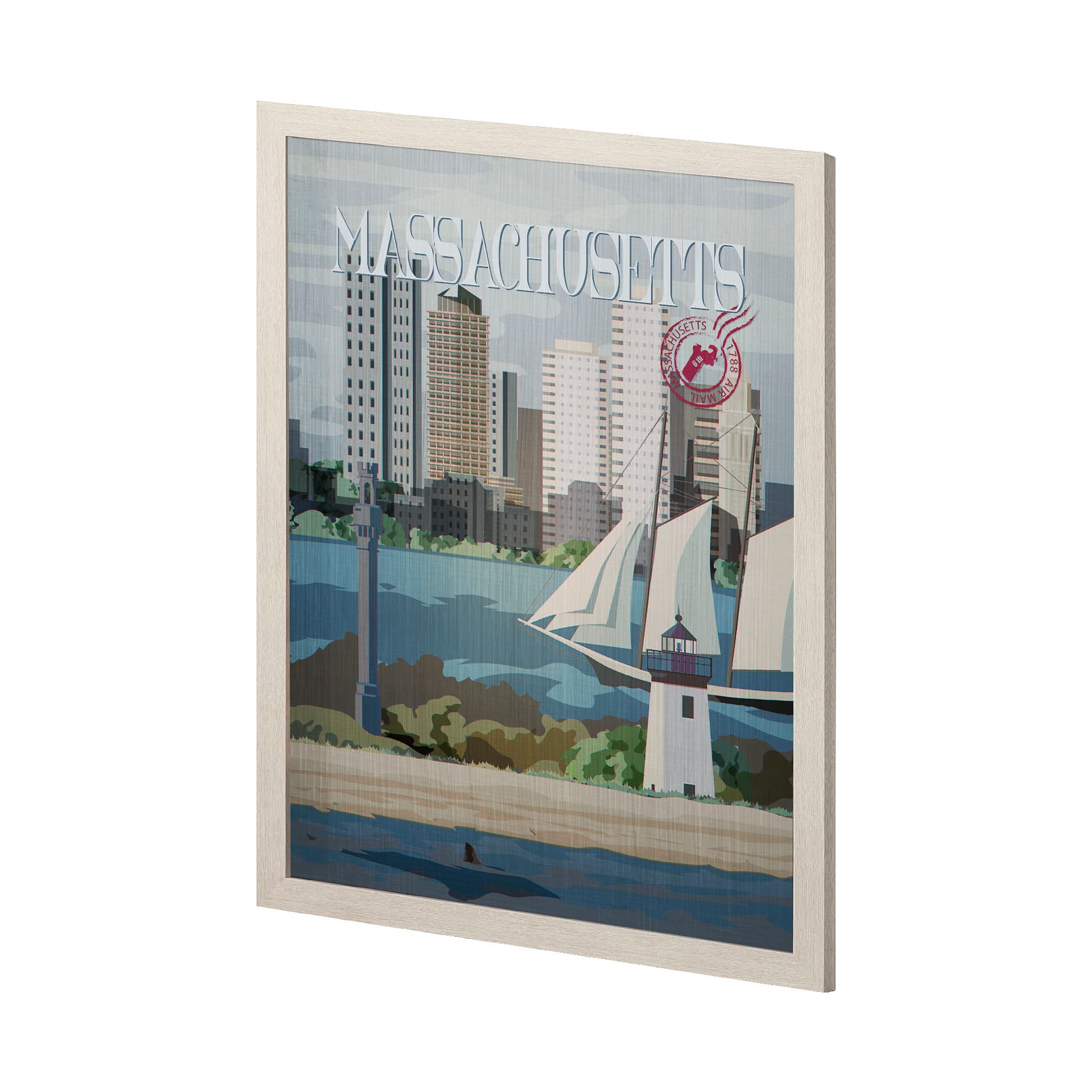 Massachusetts Go USA (L) by Mercana Studio a Hand Embellished Decograph Framed Art Print — product photograph