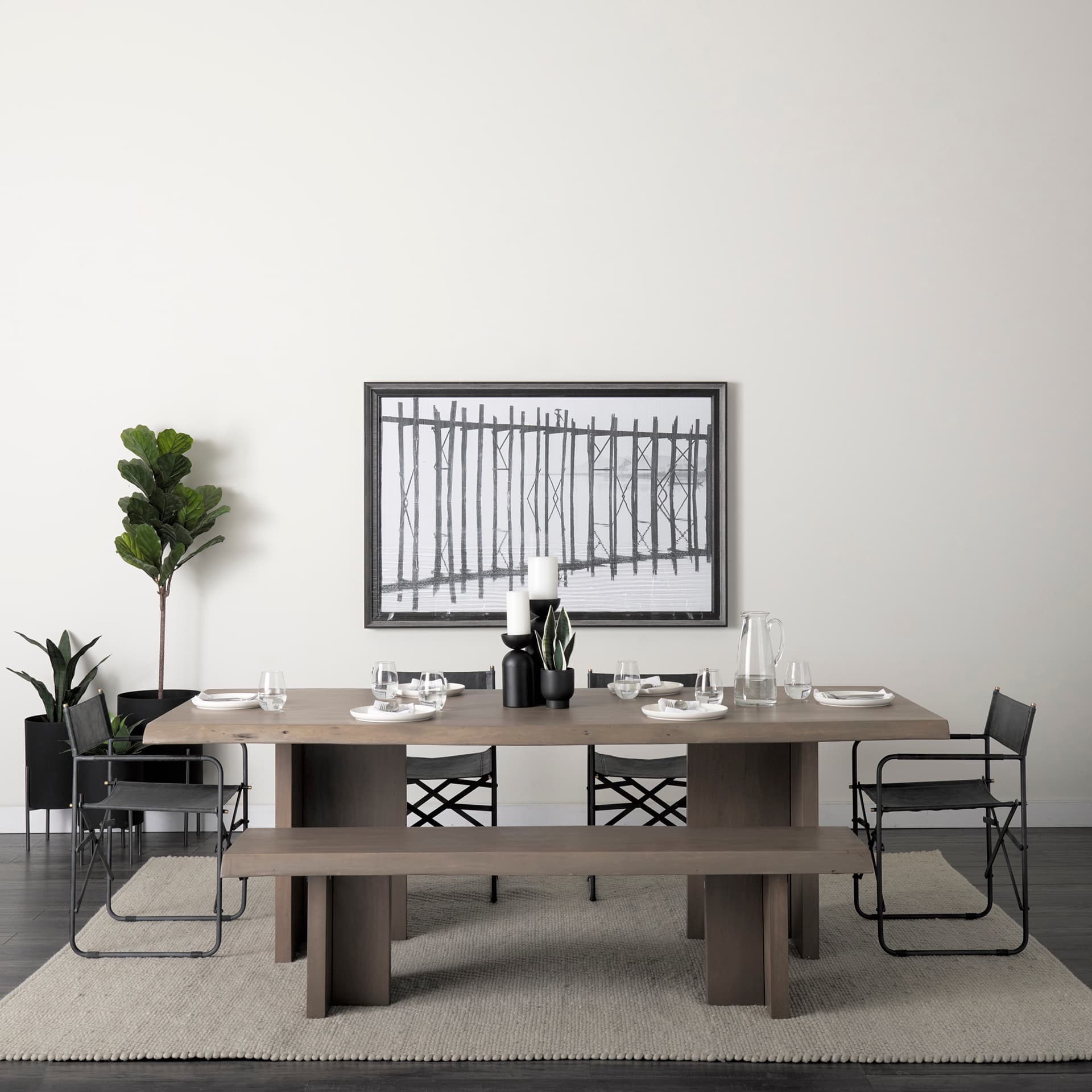 Direttore Curved Back Dining Side Chair | Black Leather w/ Black Iron — product photograph