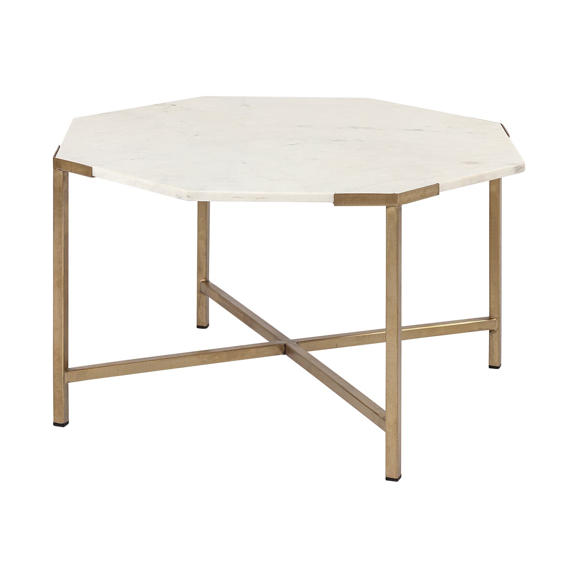 Vincent 33" Octagonal White Marble Tabletop w/ Gold Metal Base Coffee Table — product photograph