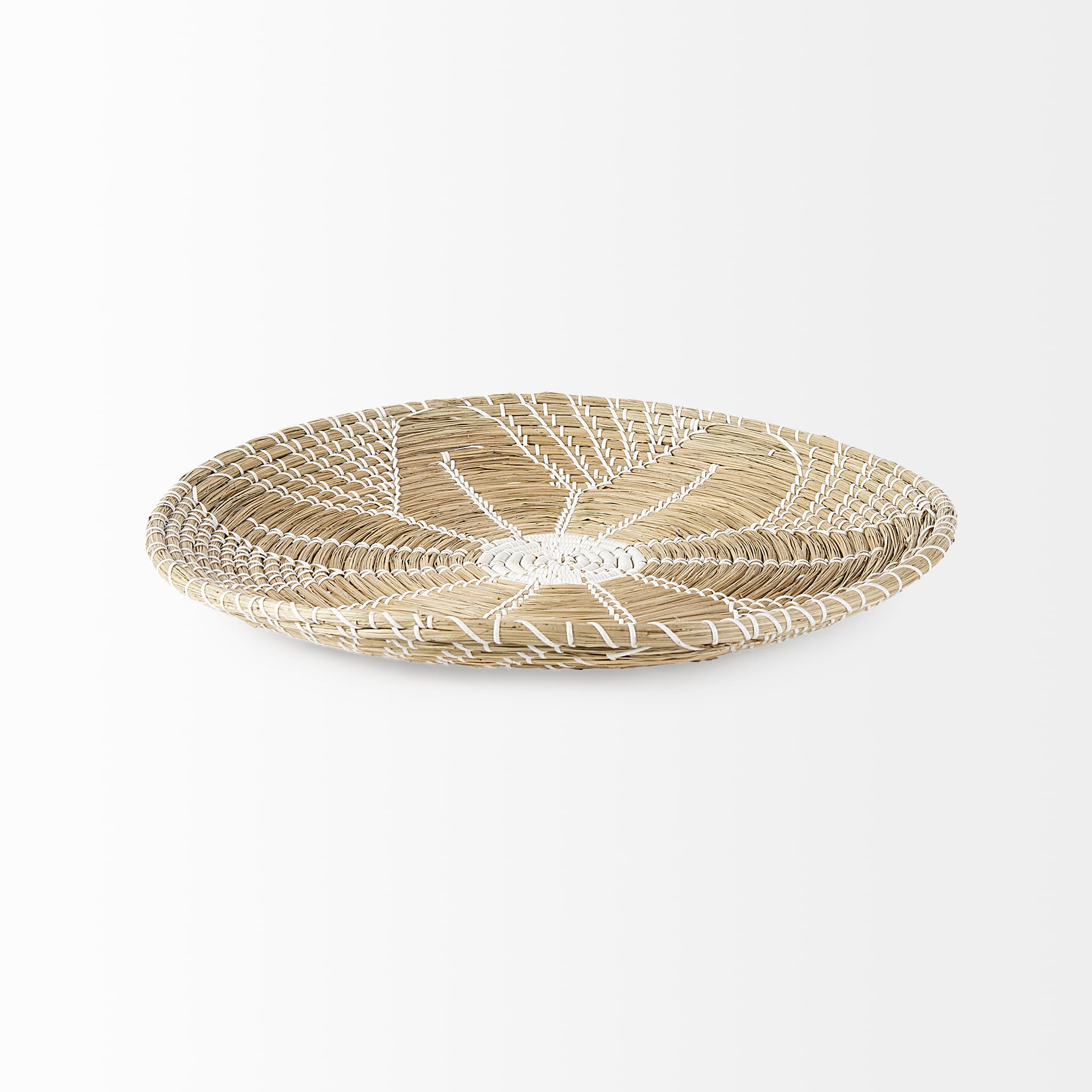 Mekhi 24.0L x 24.0W x 3.5 Light Brown Seagrass W/White String Round Wall Hanging Plate — product photograph