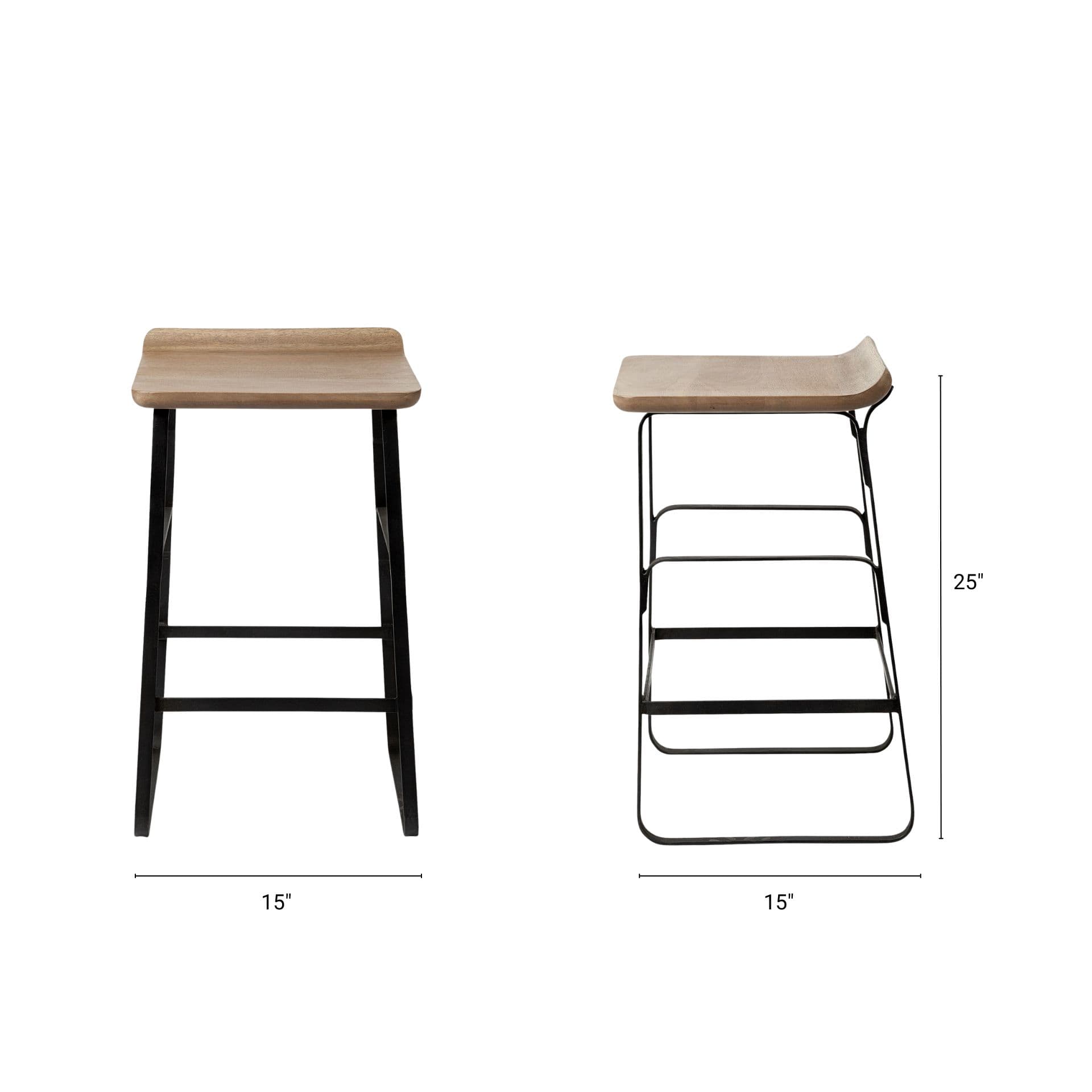 Conan Low Back 25in Seat Counter Stool | Brown Wood w/ Black Metal — product photograph
