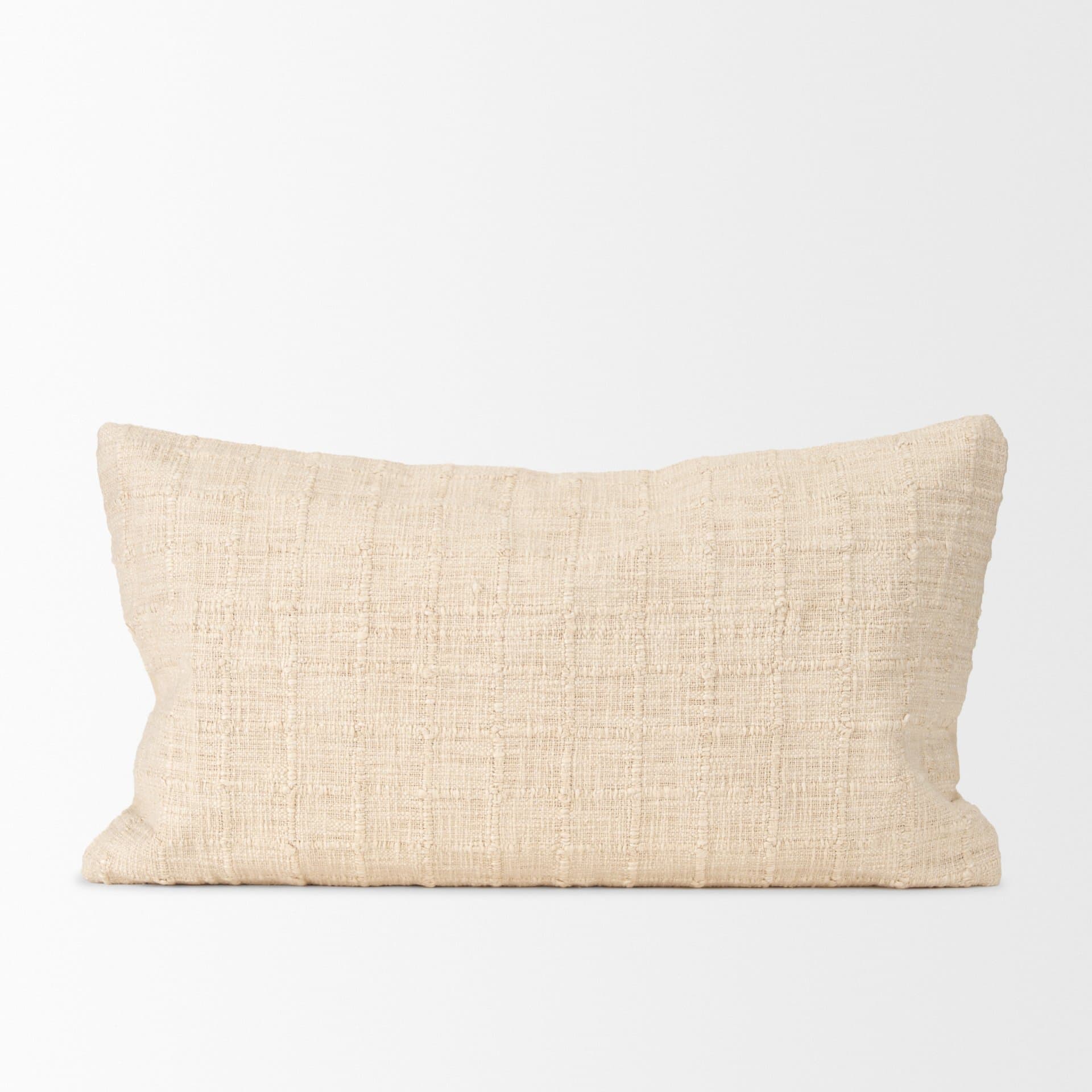 Jacory 14x26 Cream Checker Textured Lumbar Pillow Cover w/Down Filler — product photograph