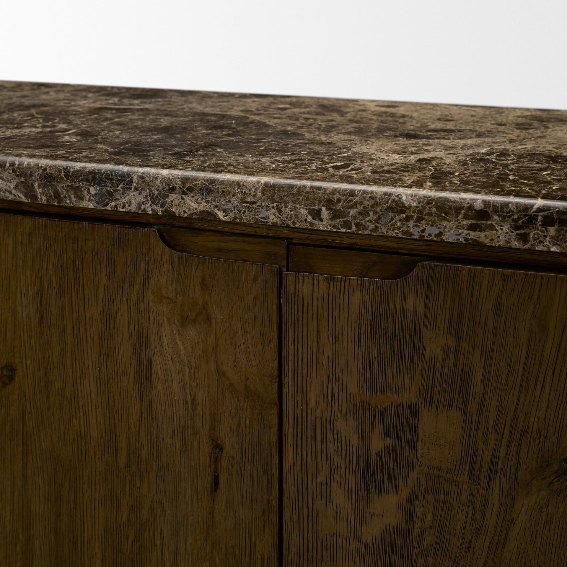 Kendrix Dark Brown Oak Wood Cappuccino Marble 4 Door Closed Sideboard — product photograph
