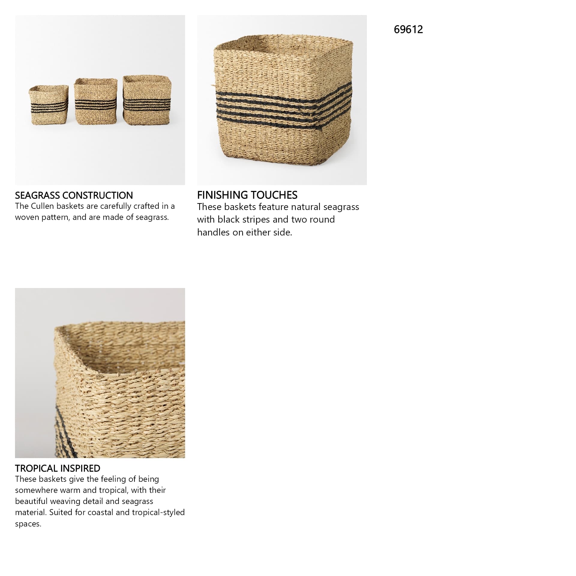 Cullen 15.7L x 15.7W x 15.7H (Set of 3) Grey Twisted Seagrass Square Basket — in a styled room