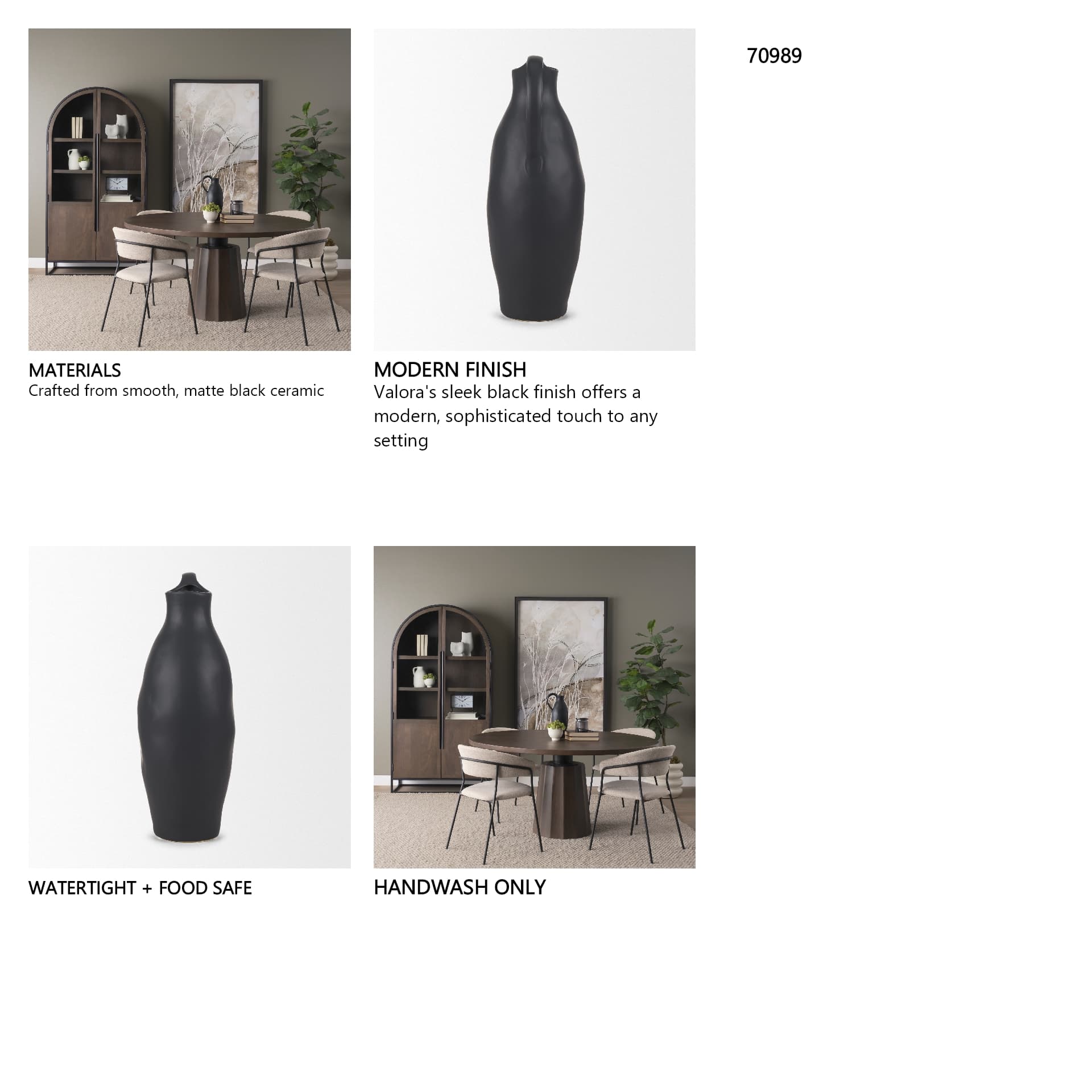 Valora Matte Black Ceramic Jug — in a styled room