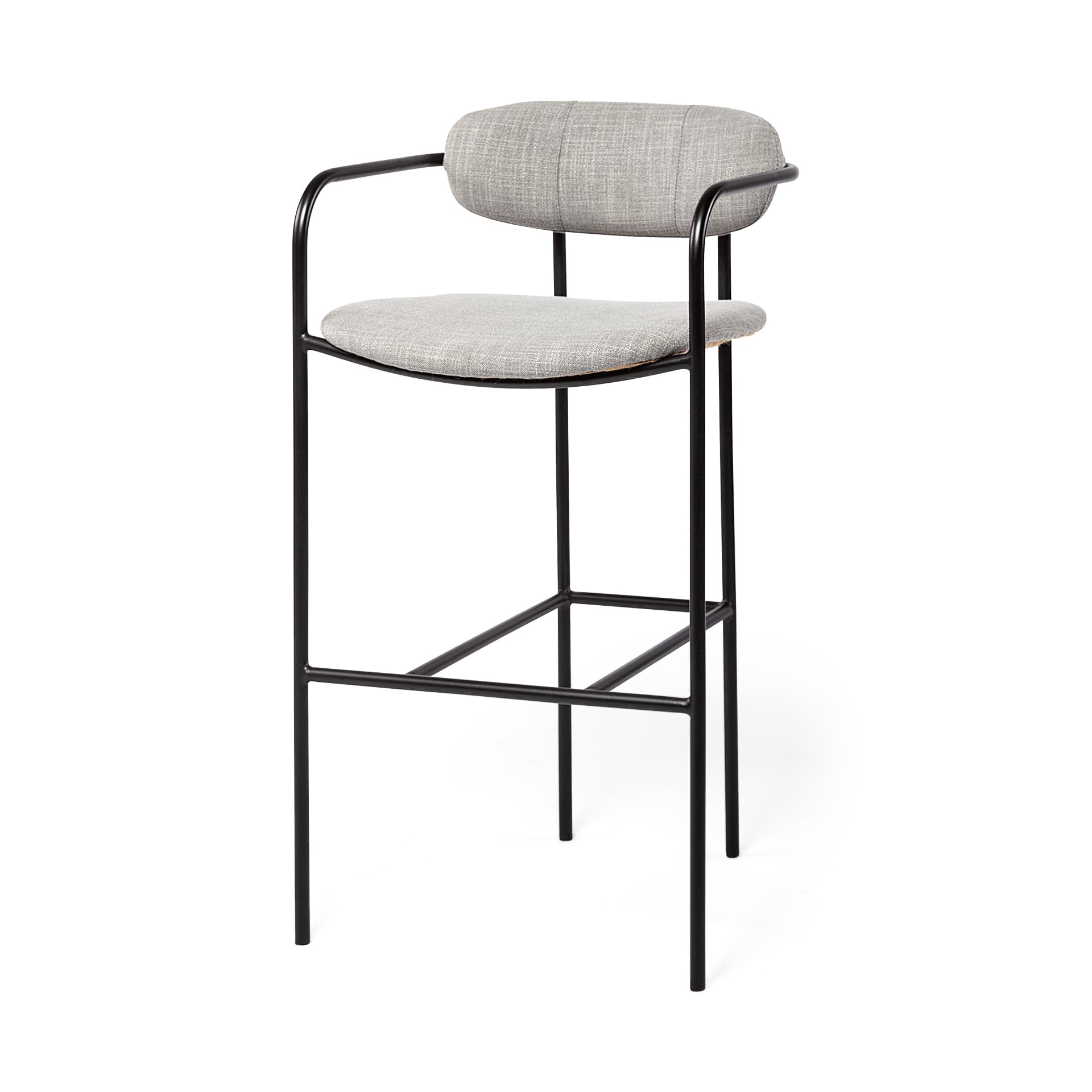 Parker Low Back 30.25in Seat Bar Stool | Gray Fabric w/ Black Metal — product photograph