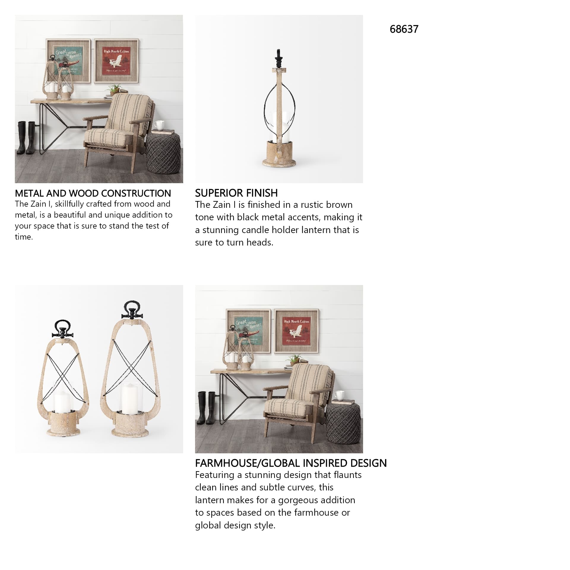Zain I Small Brown Wooden Vintage Inspired Candle Holder Lantern — in a styled room