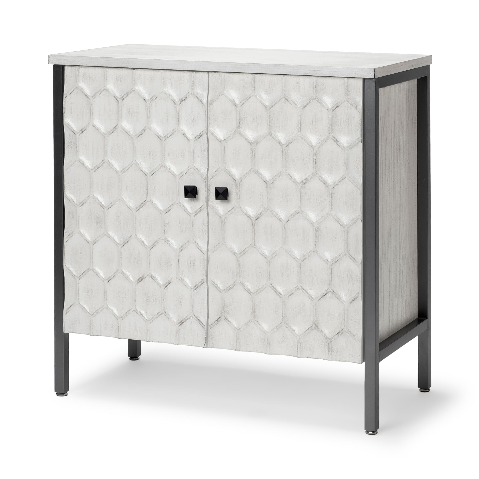 Savannah White Fir Veneer w/ Gray Metal 2-Door Accent Cabinet — product photograph