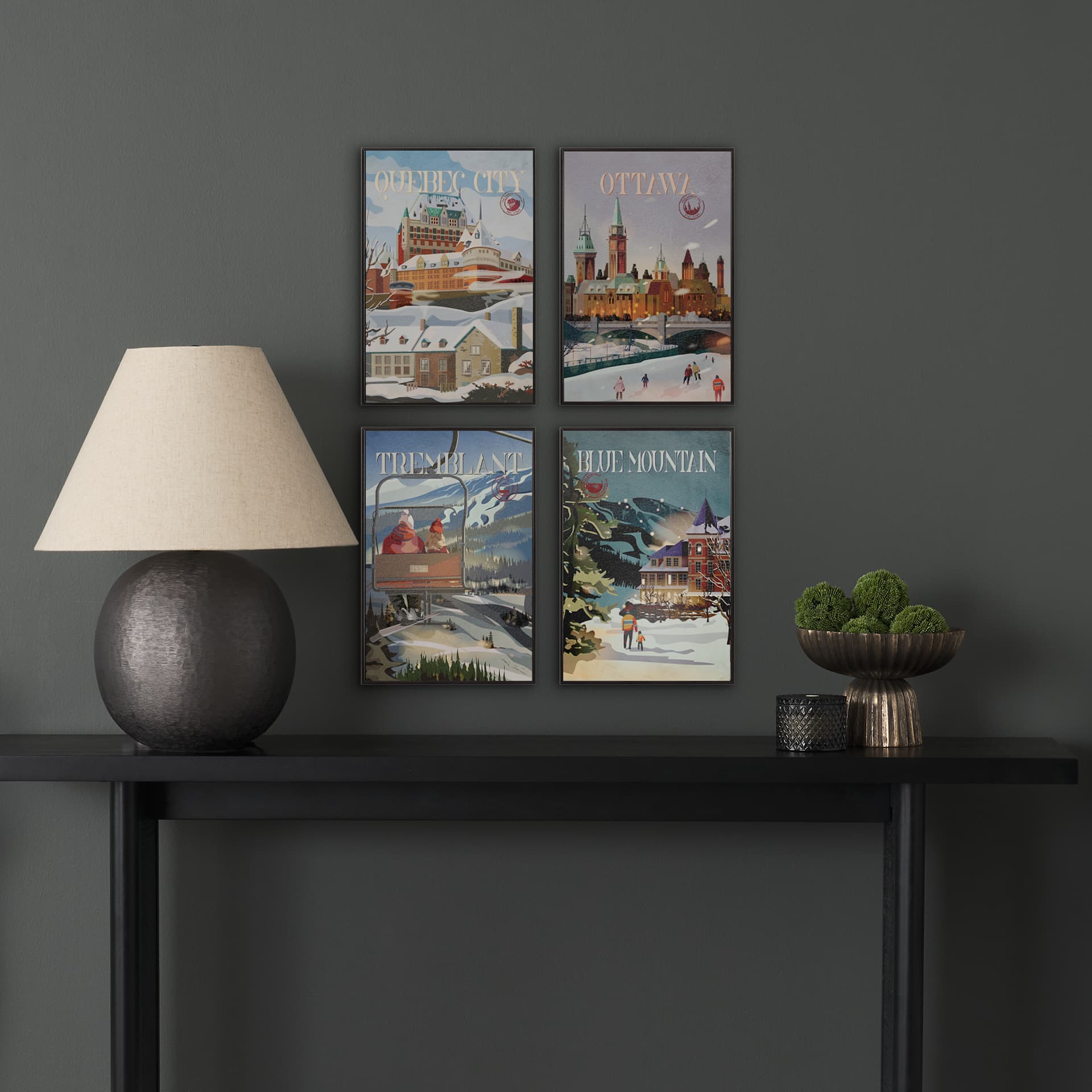 Quebec City Go Canada (SM) by Mercana Studio a Hand Embellished Decograph Framed Art Print — in a styled room