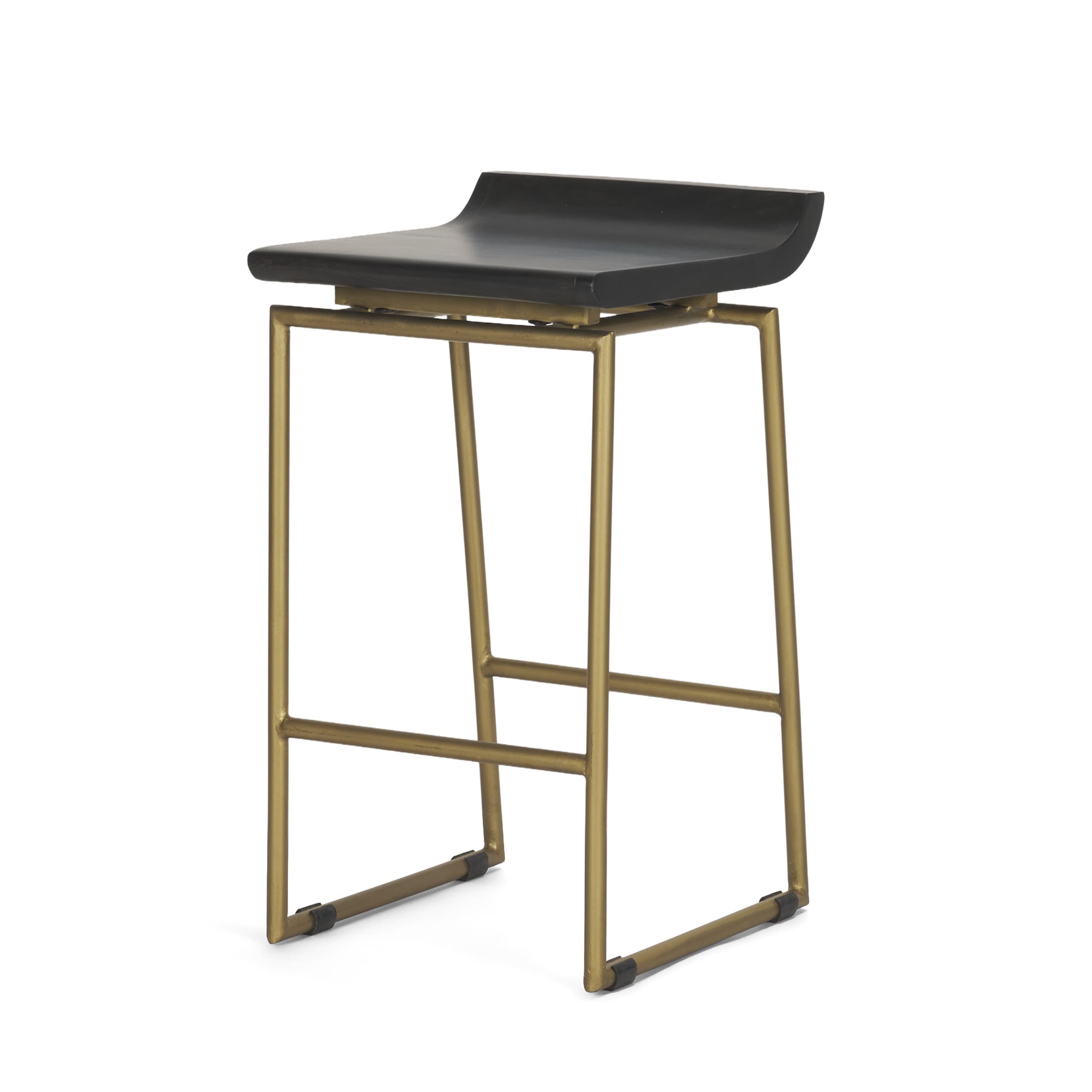 Givens Backless 26in Seat Counter Stool | Brown Wood w/ Gold Metal — product photograph