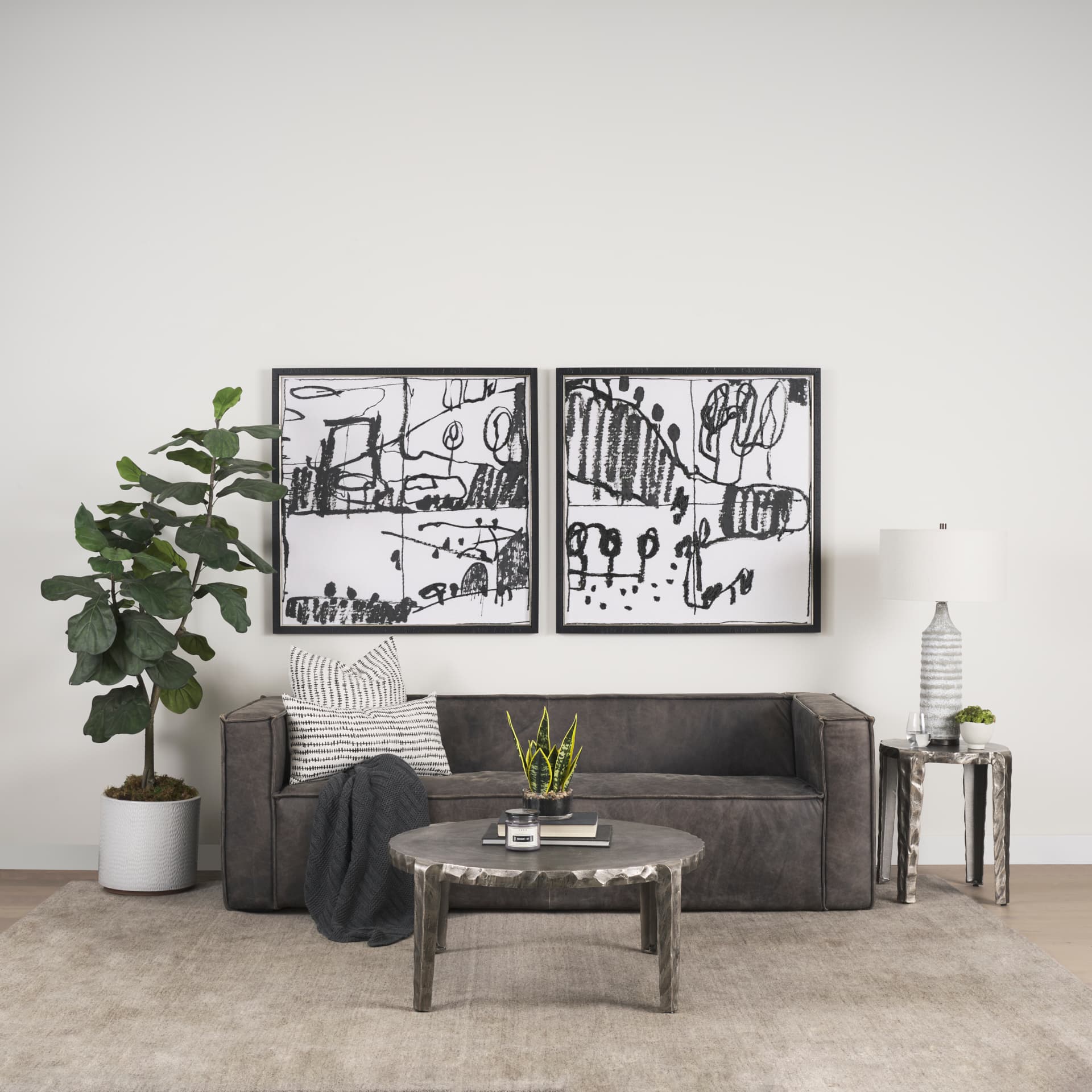 Randy Silver Nickel Cast Aluminum Metal Coffee Table — in a styled room